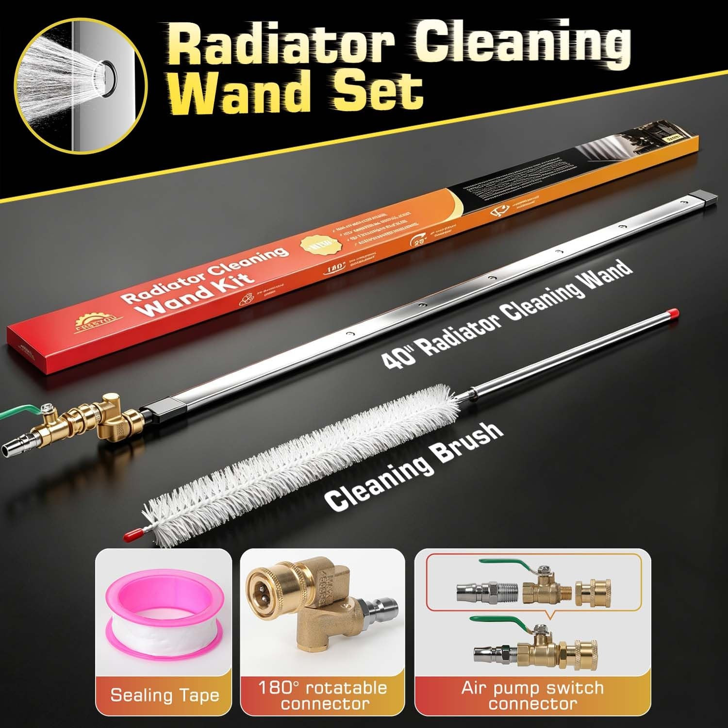 40″ Radiator Cleaning Wand Tool Air Water Dual Use Fan Nozzle AC Coil Brush