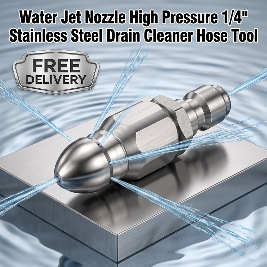 Water Jet Nozzle High Pressure 1/4″ Stainless Steel Drain Cleaner Hose Tool
