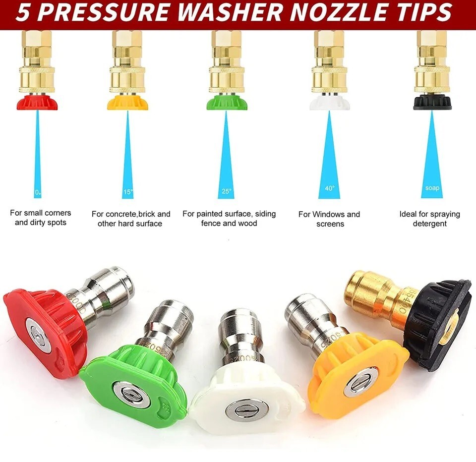 5Pcs Pressure Washer Spray Tips Nozzles High Power Kit Quick Connect 1/4″ SET