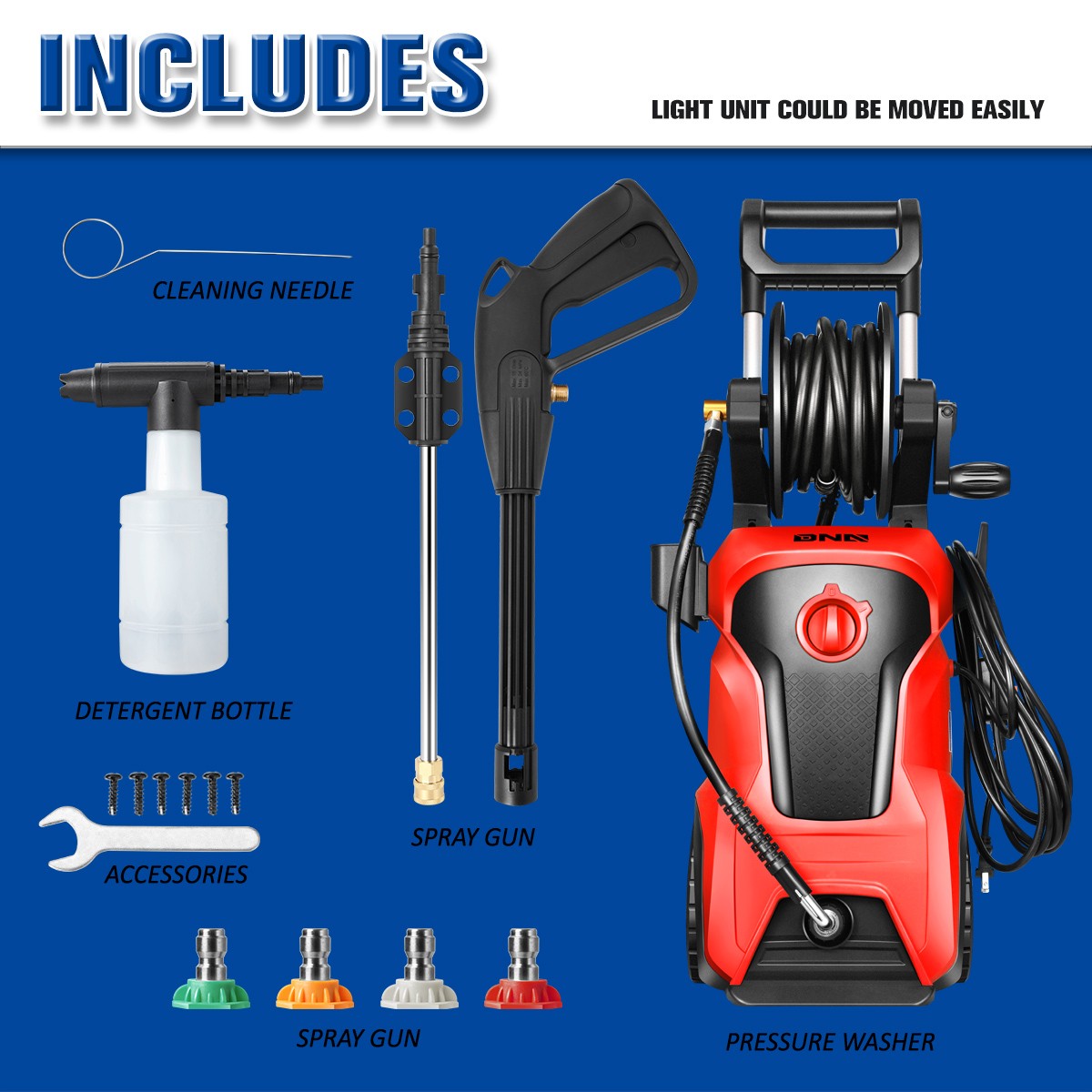 2176 PSI 2.4 GPM High-Pressure Electric Power Cleaner Car Washer Machine Red