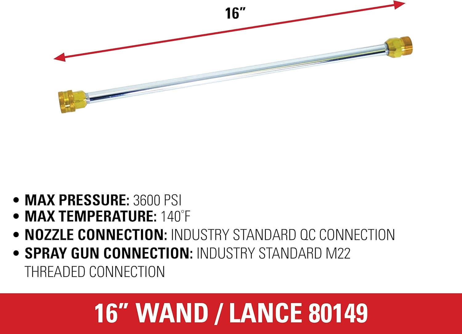 3600 PSI 16-Inch Pressure Washer Wand with 1/4 Inch QC & M22 Connection