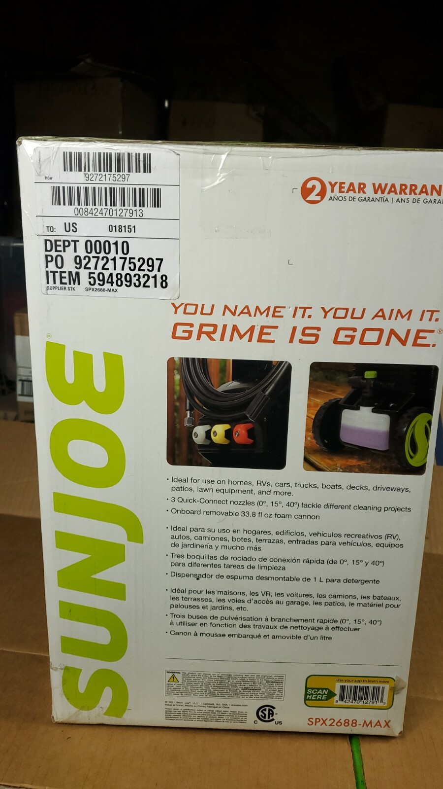 NEW Electric Pressure Washer Sun Joe SPX2688-MAX 13-Amp 2050 PSI MAX 1.8 GPM