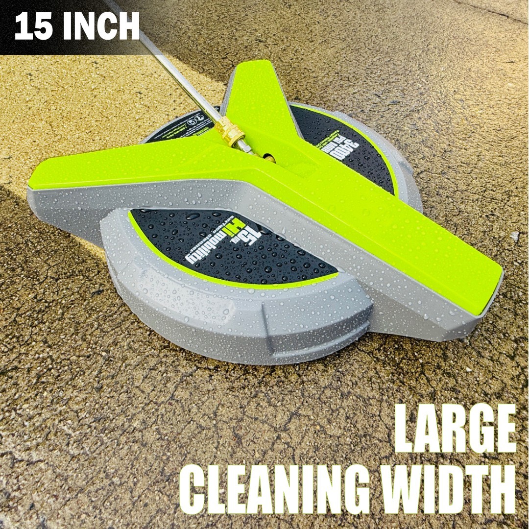 Hiclean 15” Pressure Washer Surface Cleaner with 3 Caster Wheels – 3400 Max PSI