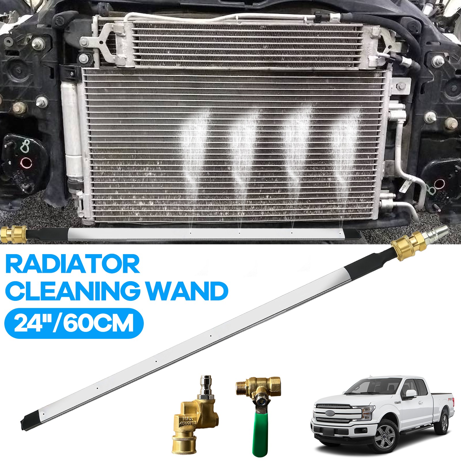 24″ Pro Radiator Cleaning Wand Kit Radiator Cleaner Tool with 5 Spray Nozzles US