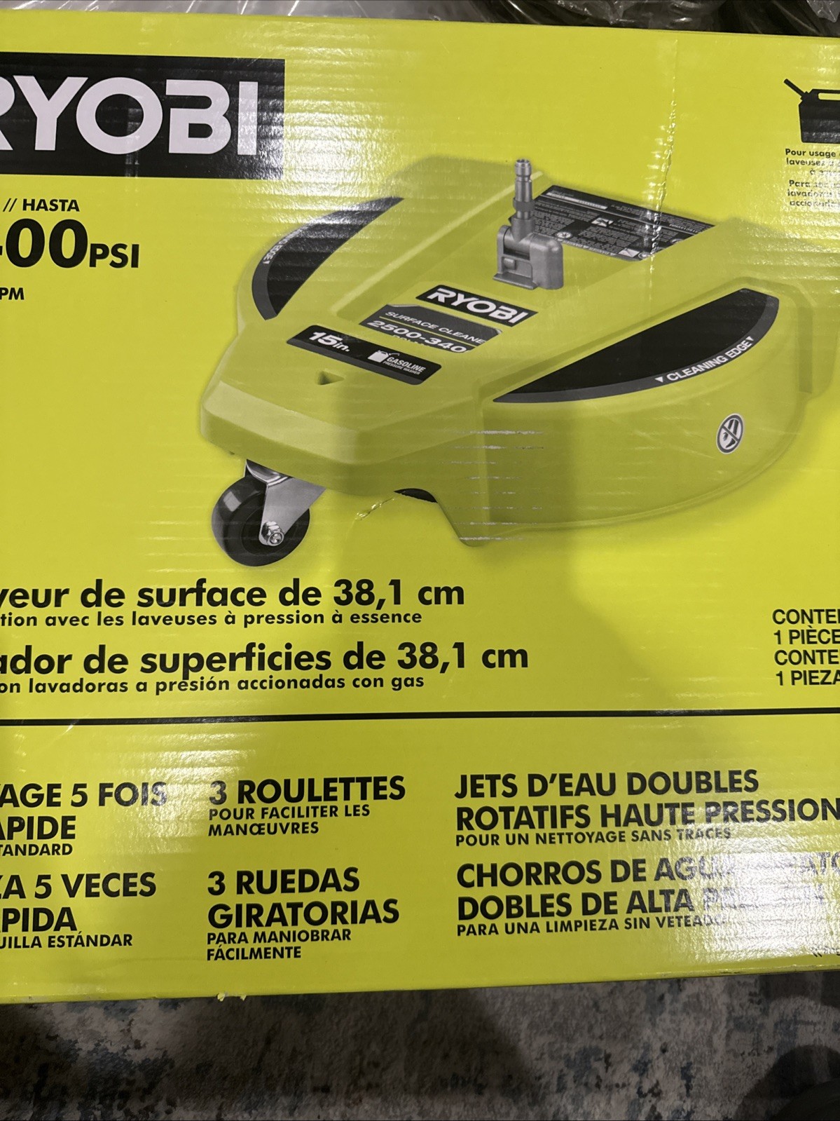 RYOBI 15″ 3400 PSI Gas Pressure Washer Surface Cleaner w/Caster Wheels RY31SC15