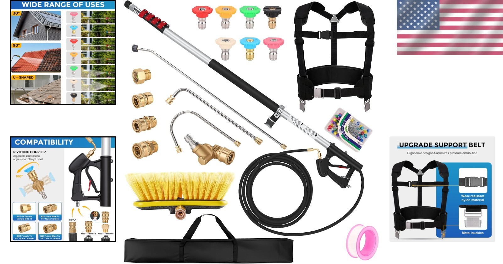 Pressure Washer Wand 24 FT with 4 Adapters for Gas and Electric Machines