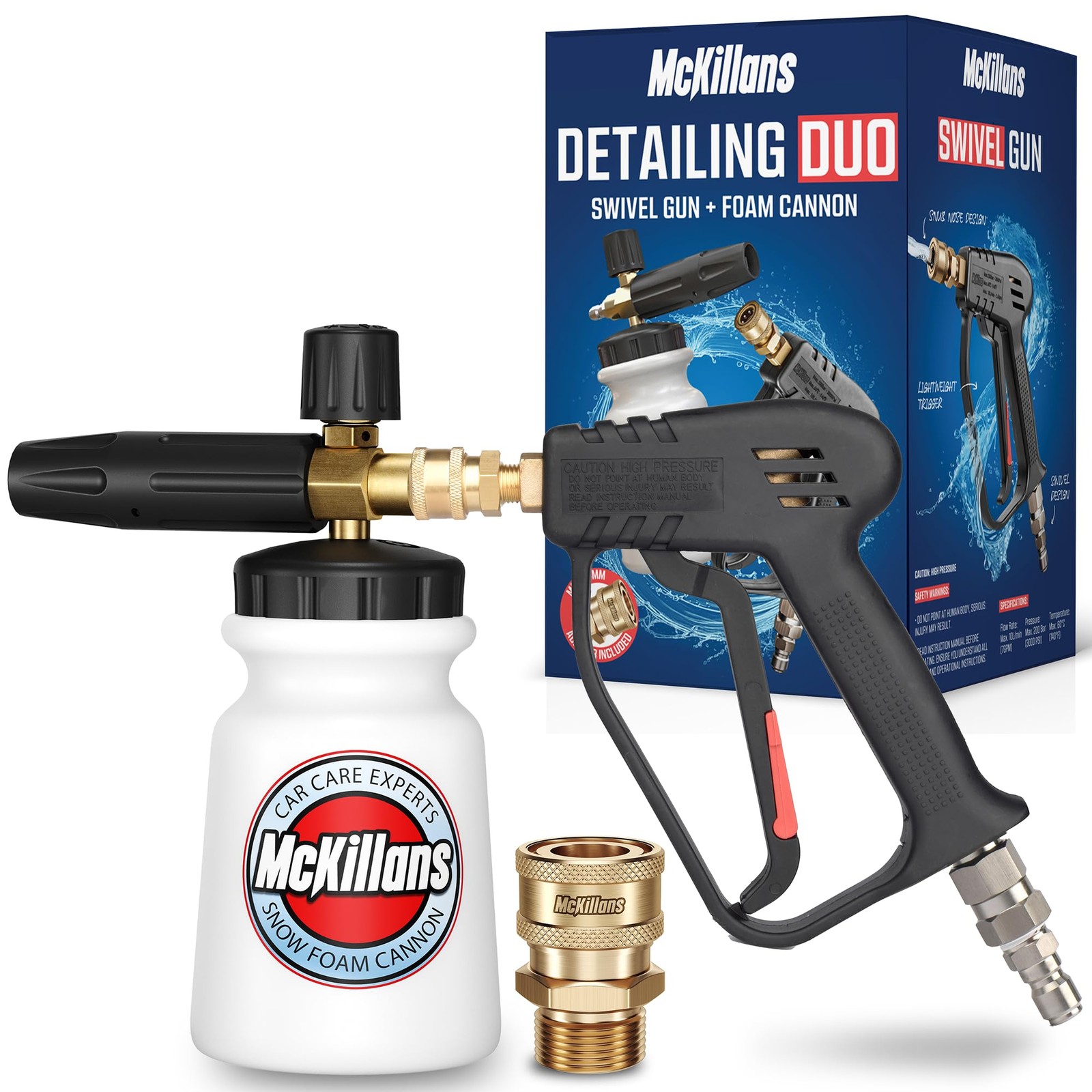 McKillans Pressure Washer Gun with Swivel Foam Cannon Wide Mouth M22-14mm A…