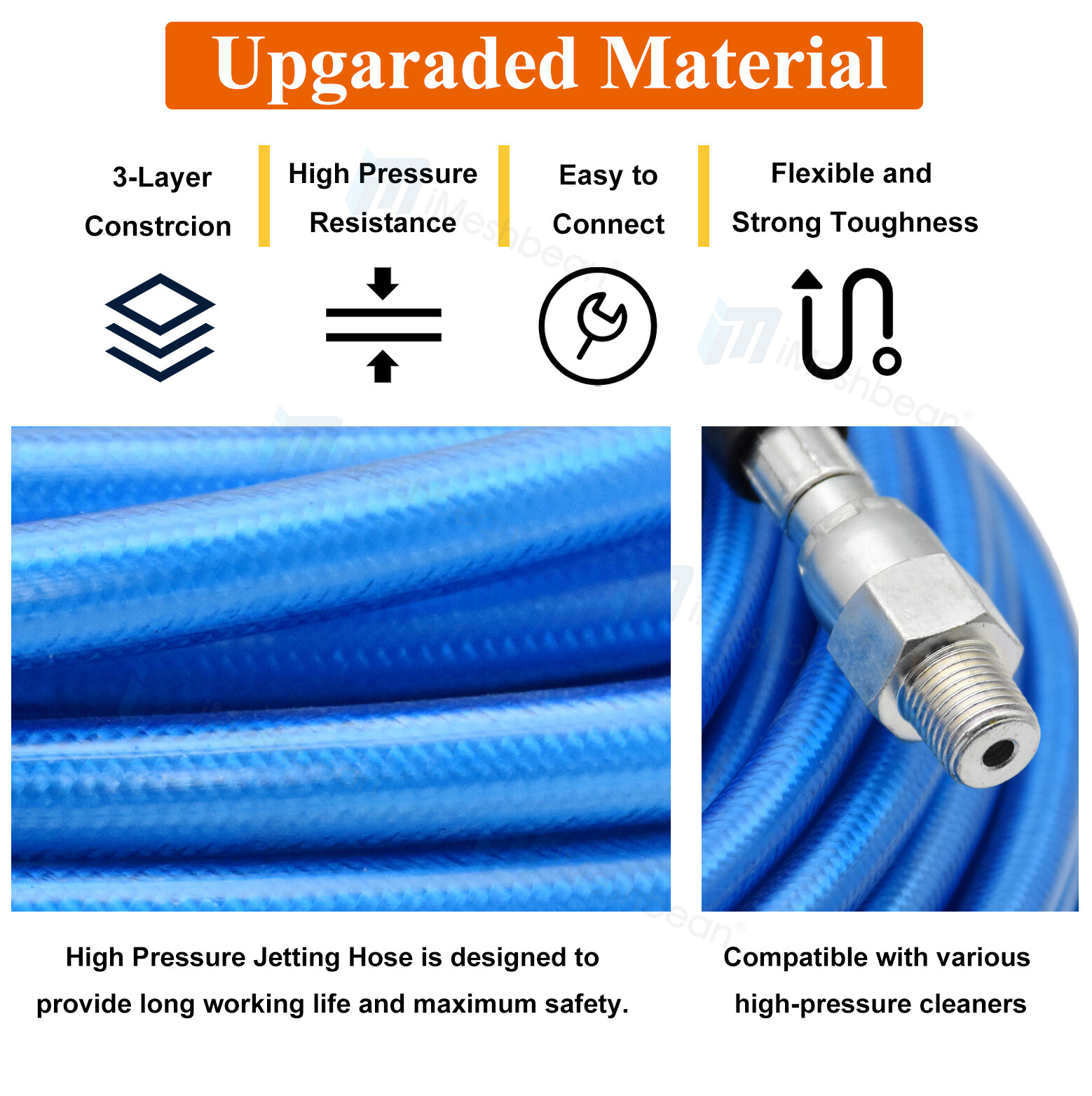 50’/150’/200′ 1/4″ Hose Sewer Line and Drain Jetter Kit w/ Sewer Nozzle&Adapters