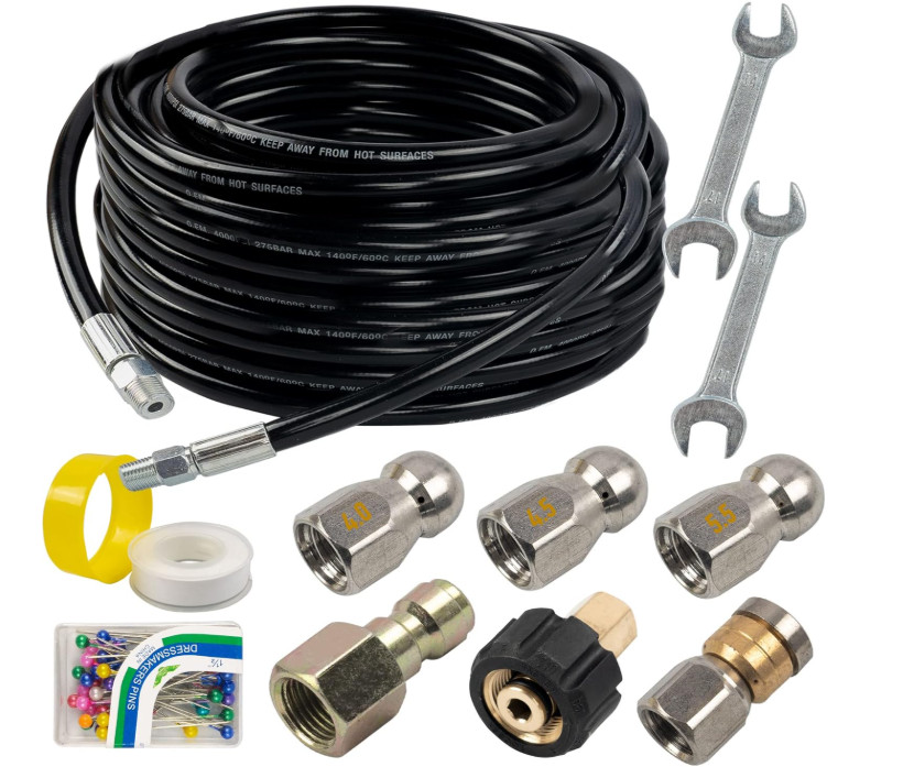 Kit Limpiador de Tuberías 50FT 4000 PSI para Hidrolavadora con Boquillas. Nuevo