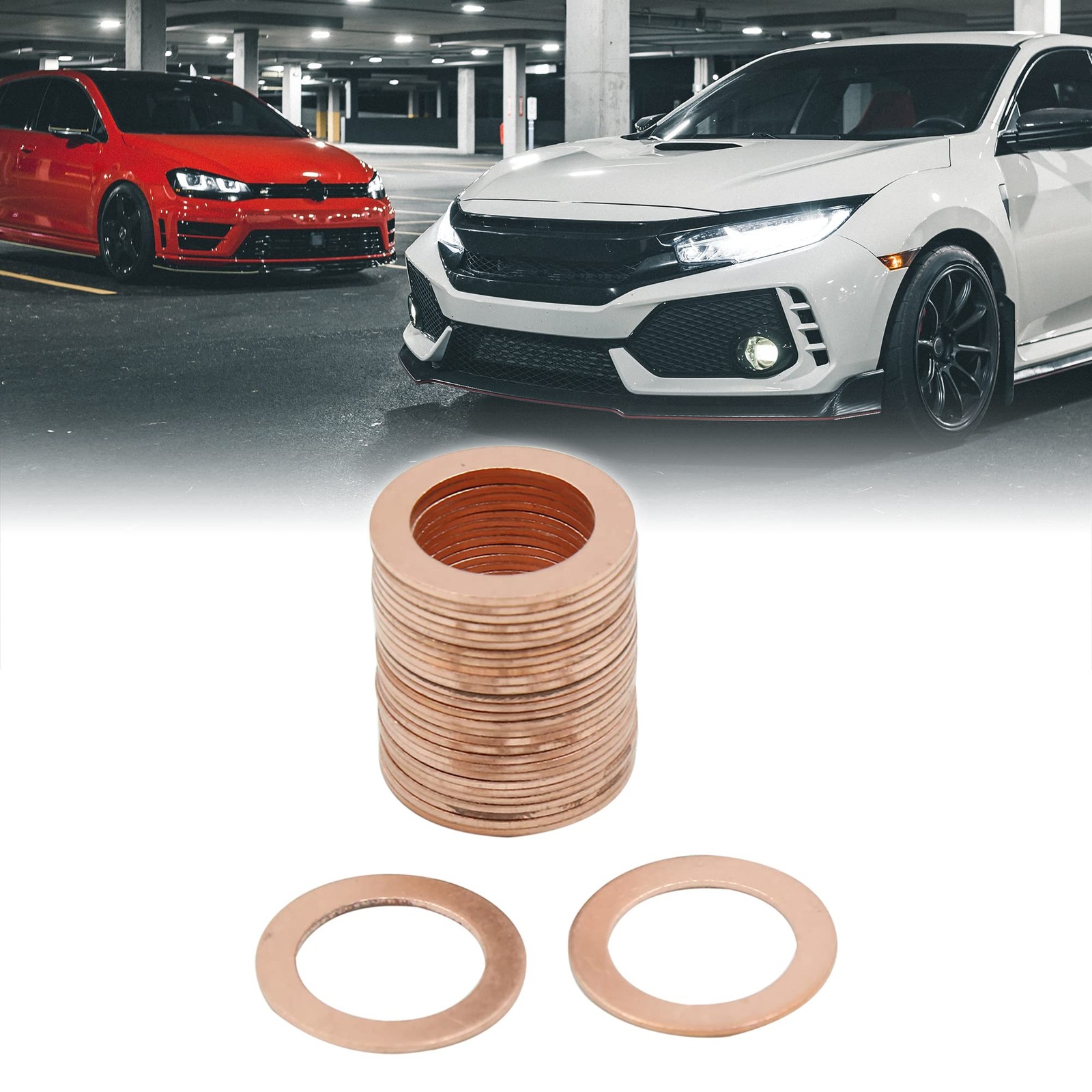 30PCS 17mm Inner Dia Copper Flat Washers, Car Sealing Gaskets, Plate Rings