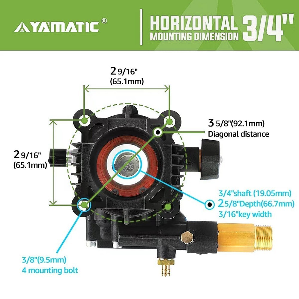 YAMATIC 3/4″ Shaft Horizontal Pressure Washer Pump 3400PSI 2.5 GPM Nozzles Free