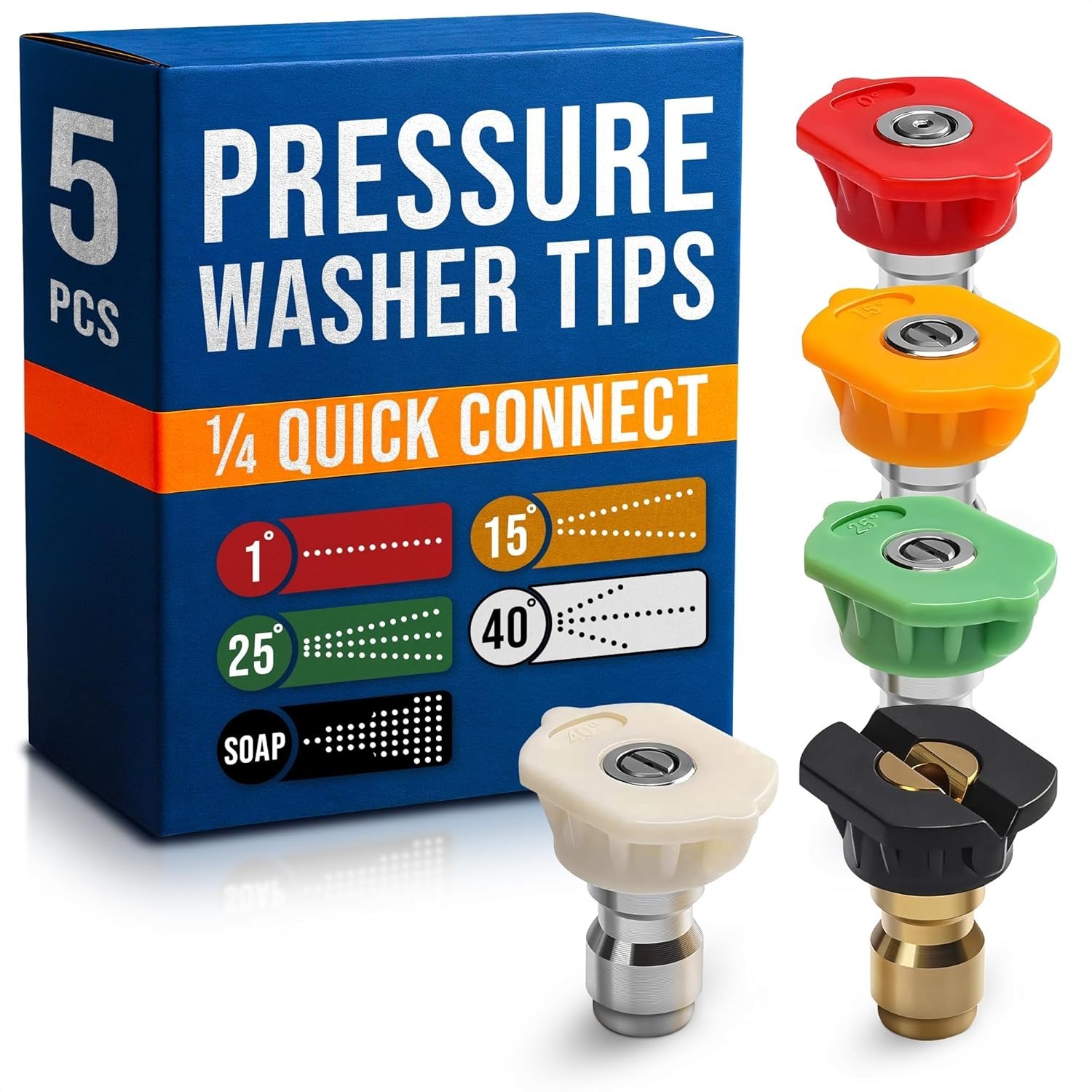 Versatile Pressure Washer Nozzle Set – 5 Tips for Soap, Foam & Targeted Cleaning