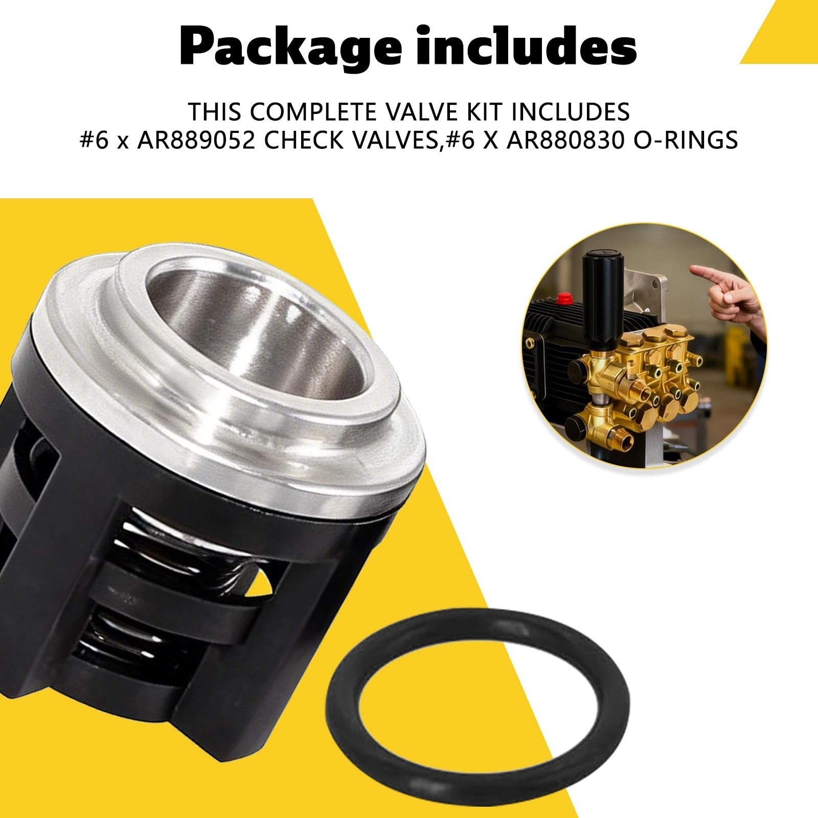 6 Pack Water Pressure Washer Check Valve Kit with O-Rings for 18mm Pumps, Replac