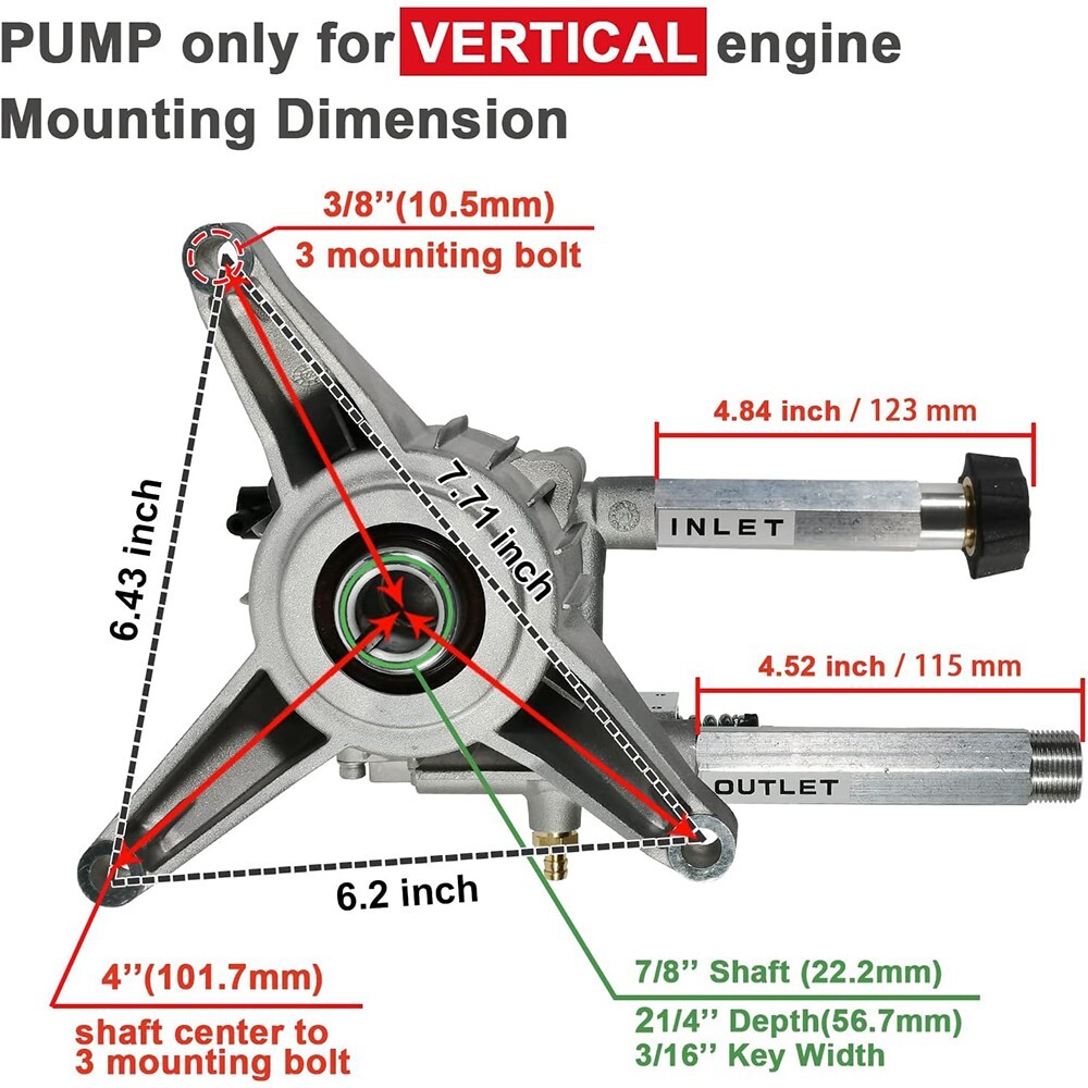 YAMATIC Power Pressure Washer Pump 3000 PSI 7/8″ Shaft Vertical 2.5 GPM