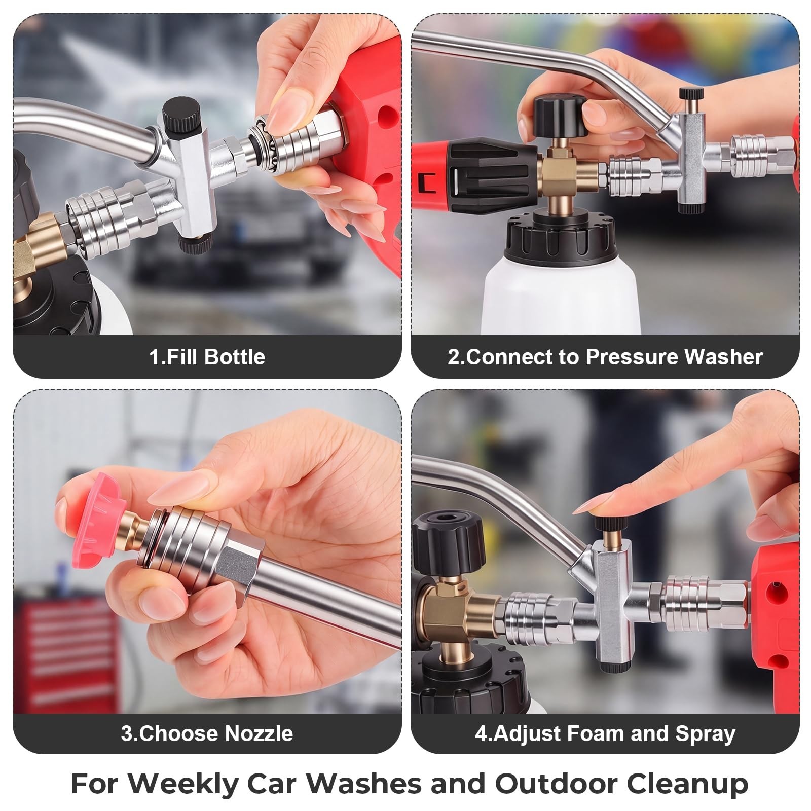 Pressure Washer Foam Cannon, 5000PSI Dual Connector, 2-in-1 Rinse Tool, 6 Nozzle