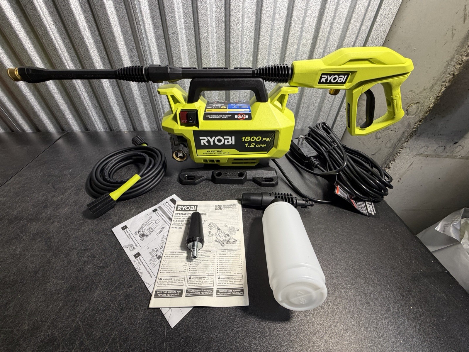 RYOBI 1800 PSI 1.2 GPM Electric Pressure Washer Portable Outdoor Cleaner