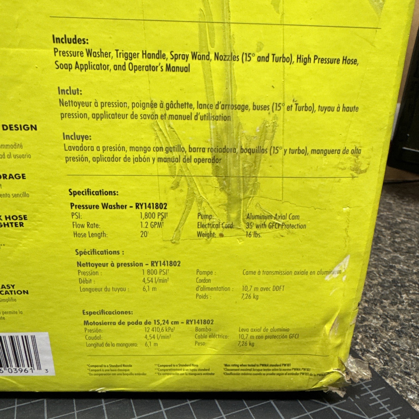 Ryobi RY141802 1800psi 1.2 GPM Electric Pressure Washer See Description