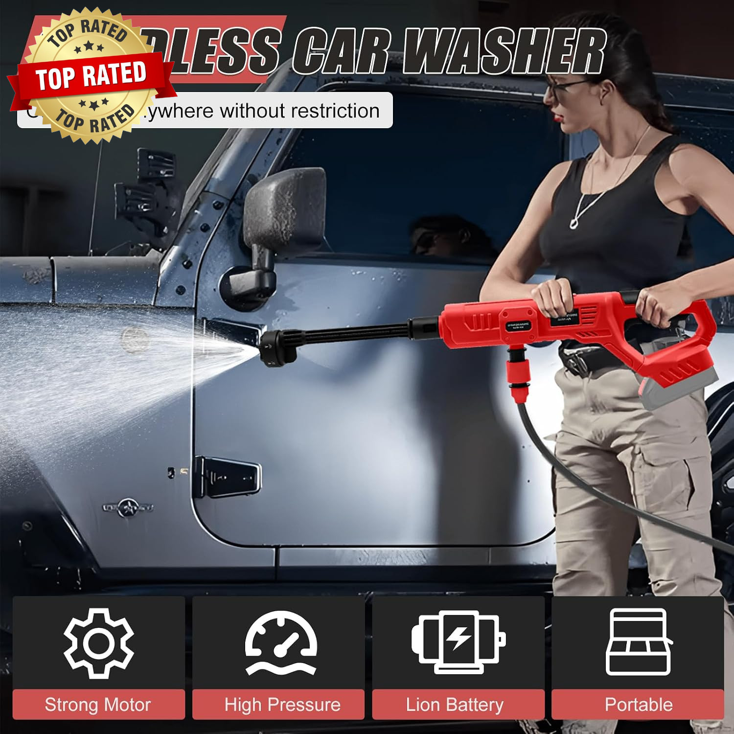 Cordless Power Washer for Milwaukee M18 Battery, 21000RPM Portable Washer with 6