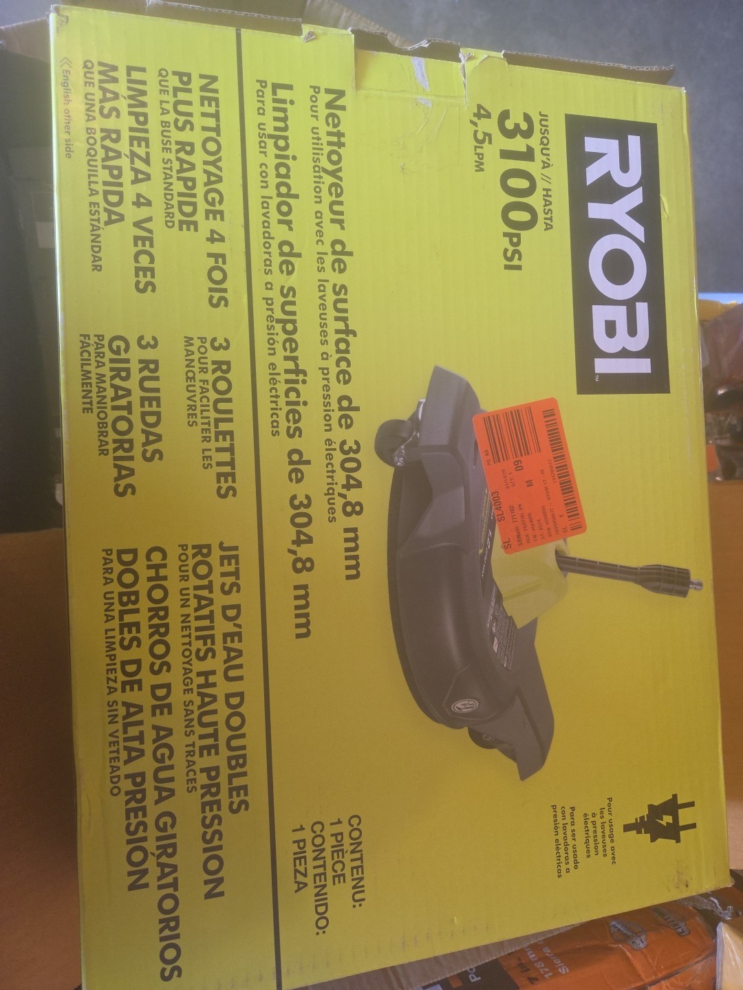 RYOBI 12 in. 3100 PSI Electric Pressure Washer Surface Cleaner with Caster