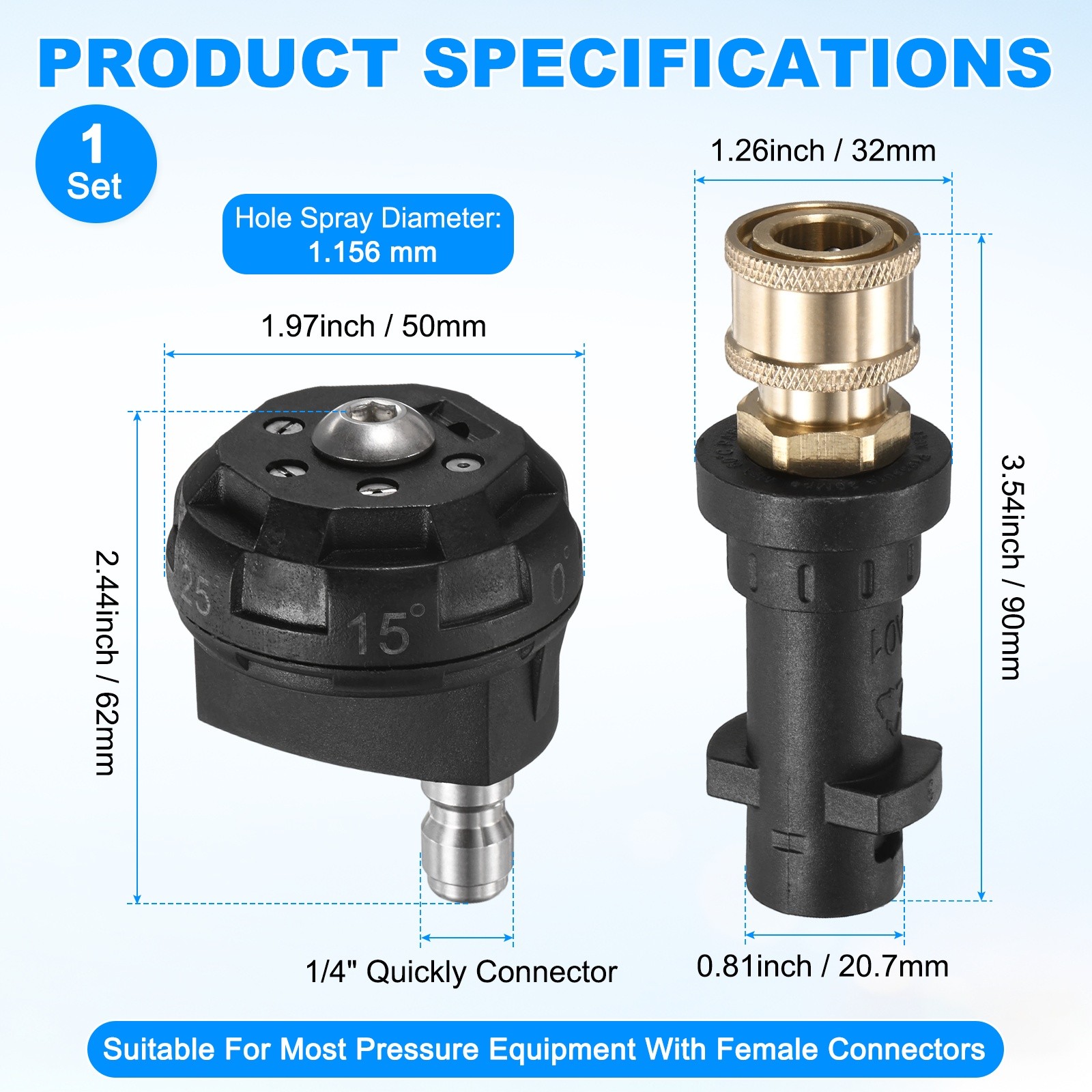 6-in-1 Pressure Washer Nozzle Tips with Connect Adapter, 3600PSI, 3.5GPM