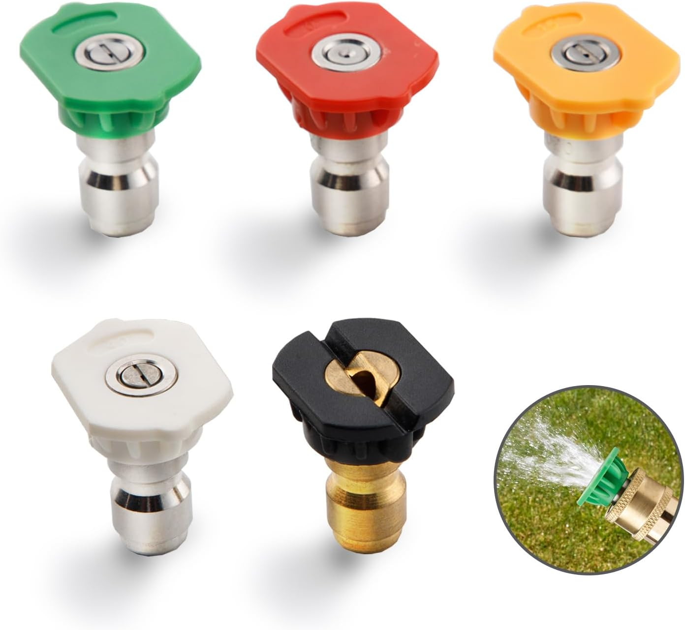 Universal Pressure Washer Nozzle Tips Set, 5 Multi-Degree Spray Tips(0、15、25、40)