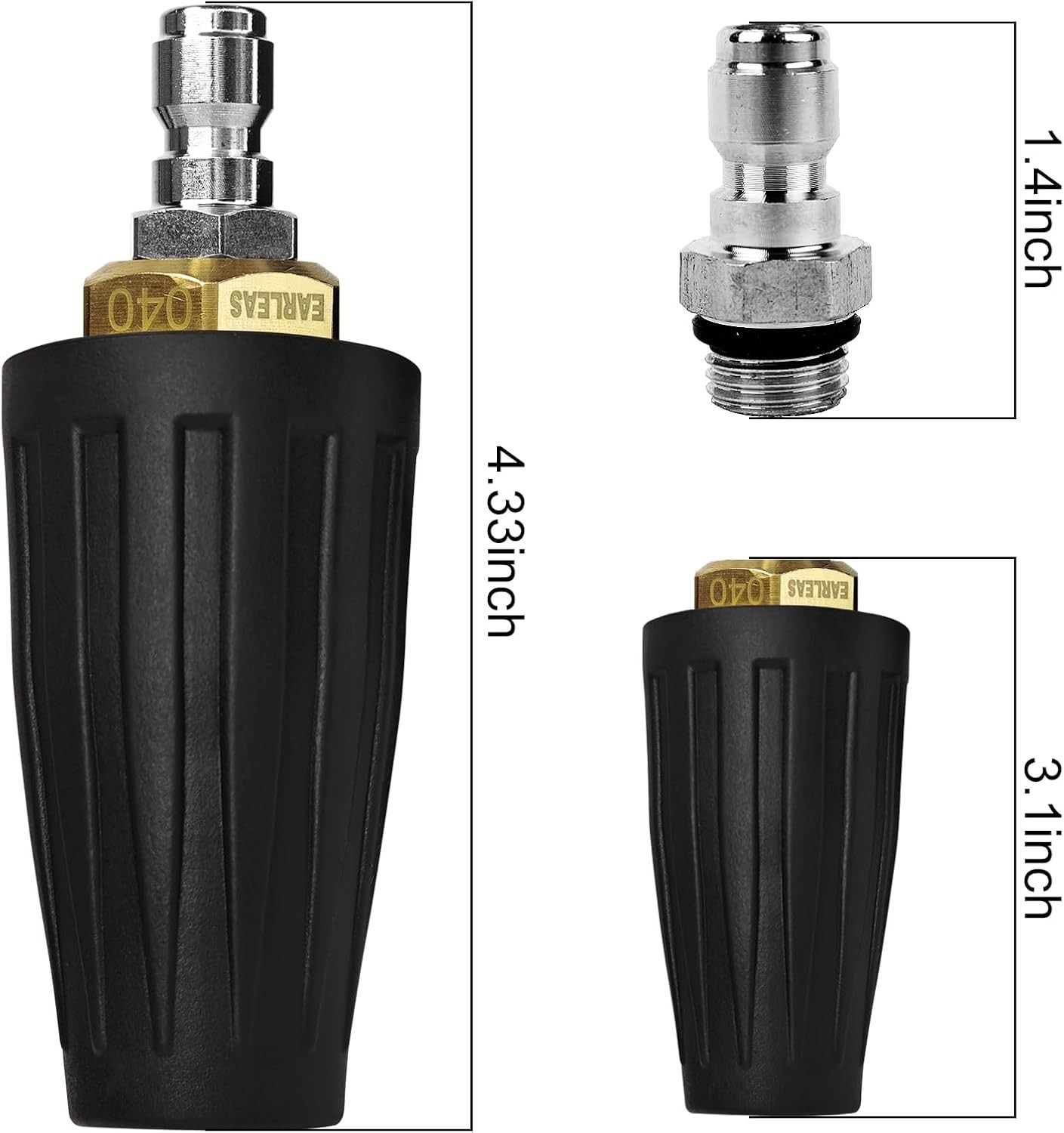 Turbo Pressure Washer Nozzle 4500 PSI, 1/4″ Quick Connect, 360° Rotating Jet Uni