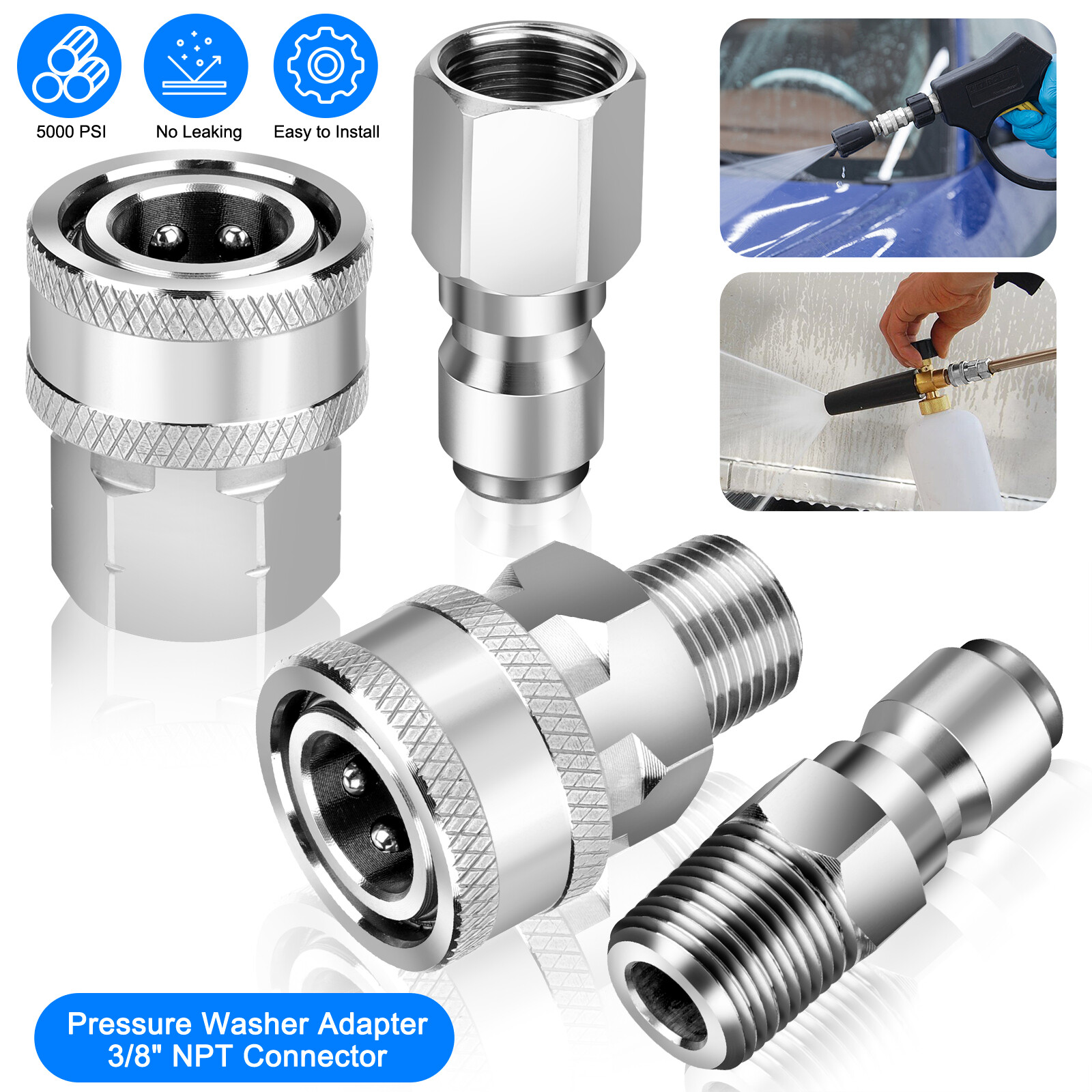 5000PSI Pressure Washer Quick Connect Fitting Stainless Steel 3/8″ Hose Adapter