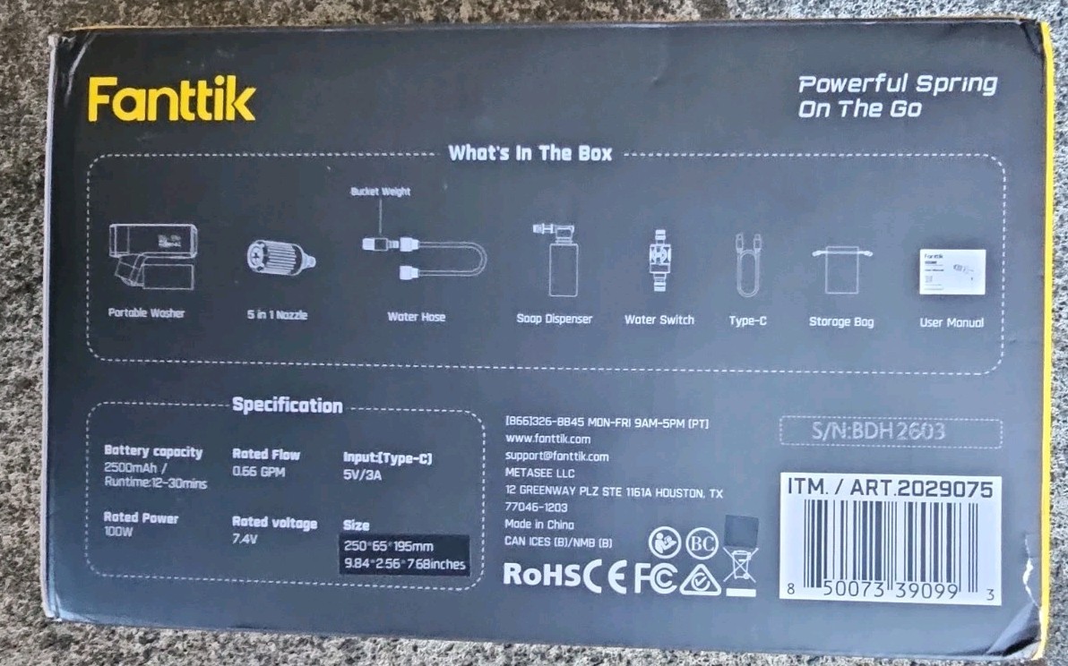 Fanttik K200 Flip Cordless Portable Pressure Washer 5-in-1 Nozzle/New Sealed