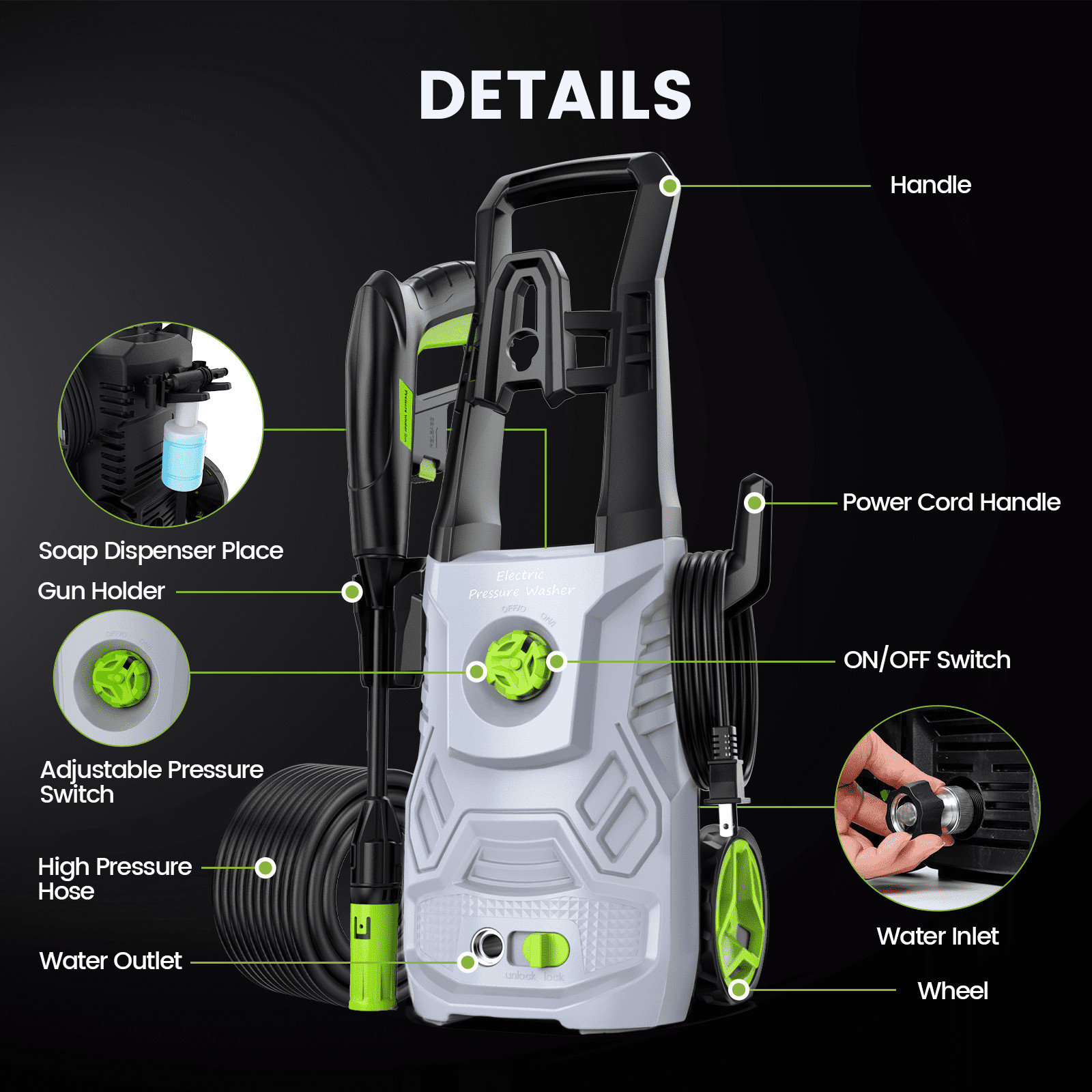 HOMSHADE ELECTRIC PRESSURE WASHER 4200PSI MAX 2.6 GPM POWER – Scratch & Dent