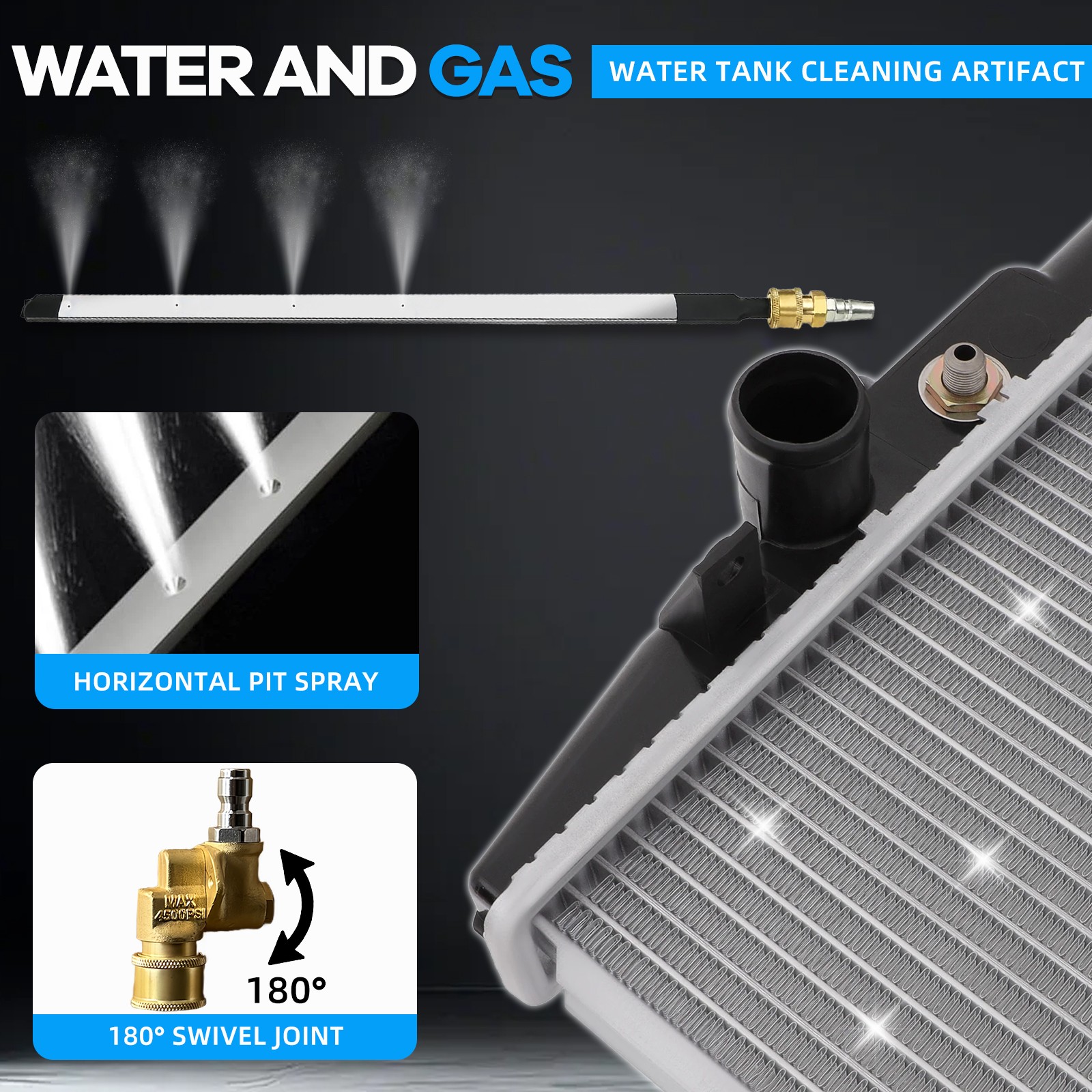 24″ Pro Radiator Cleaning Wand Kit Radiator Cleaner Tool with 5 Spray Nozzles US