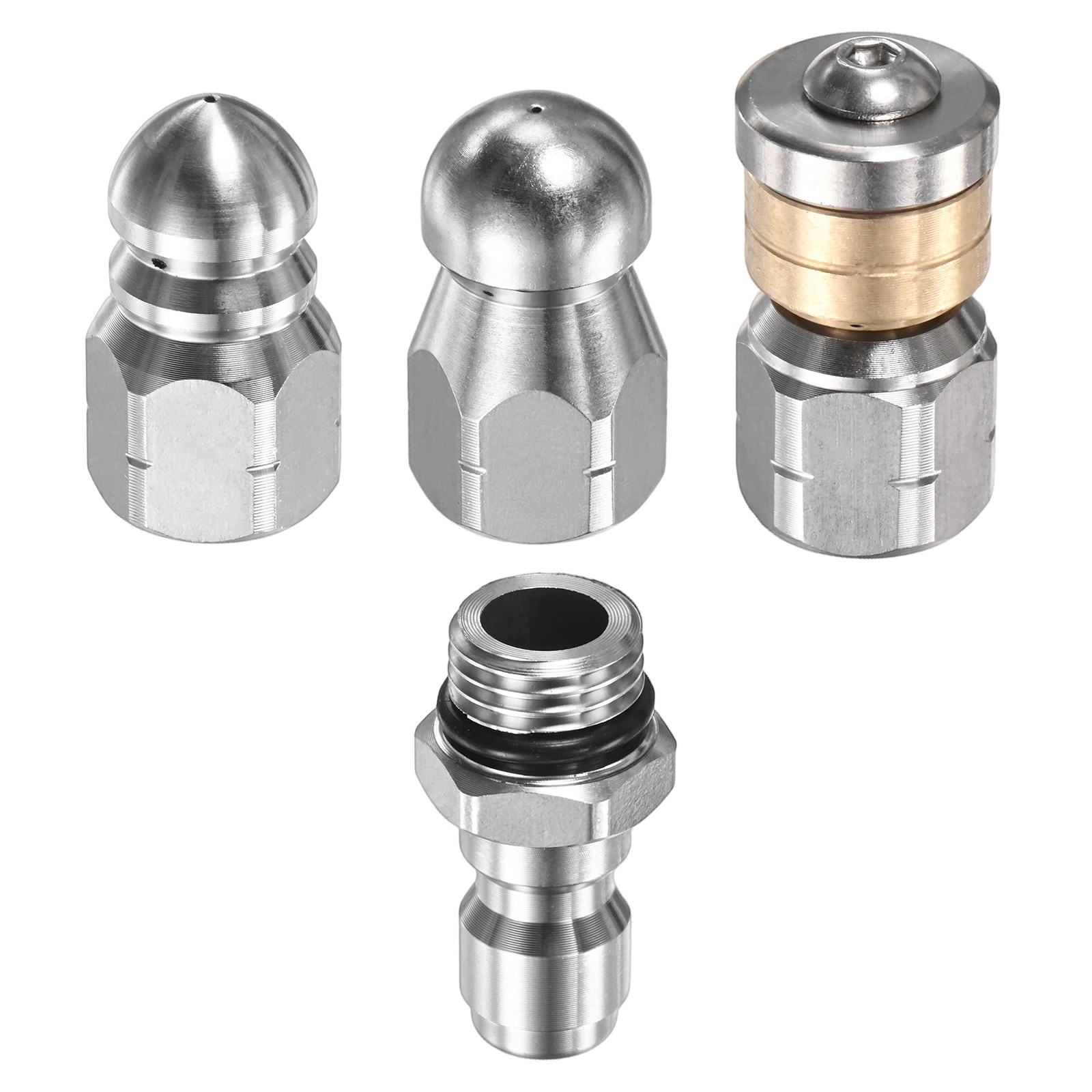 4-Pack 1 Front and 3 Rear Jets Sewer Jetter Nozzle Tips, G1/4 Connector