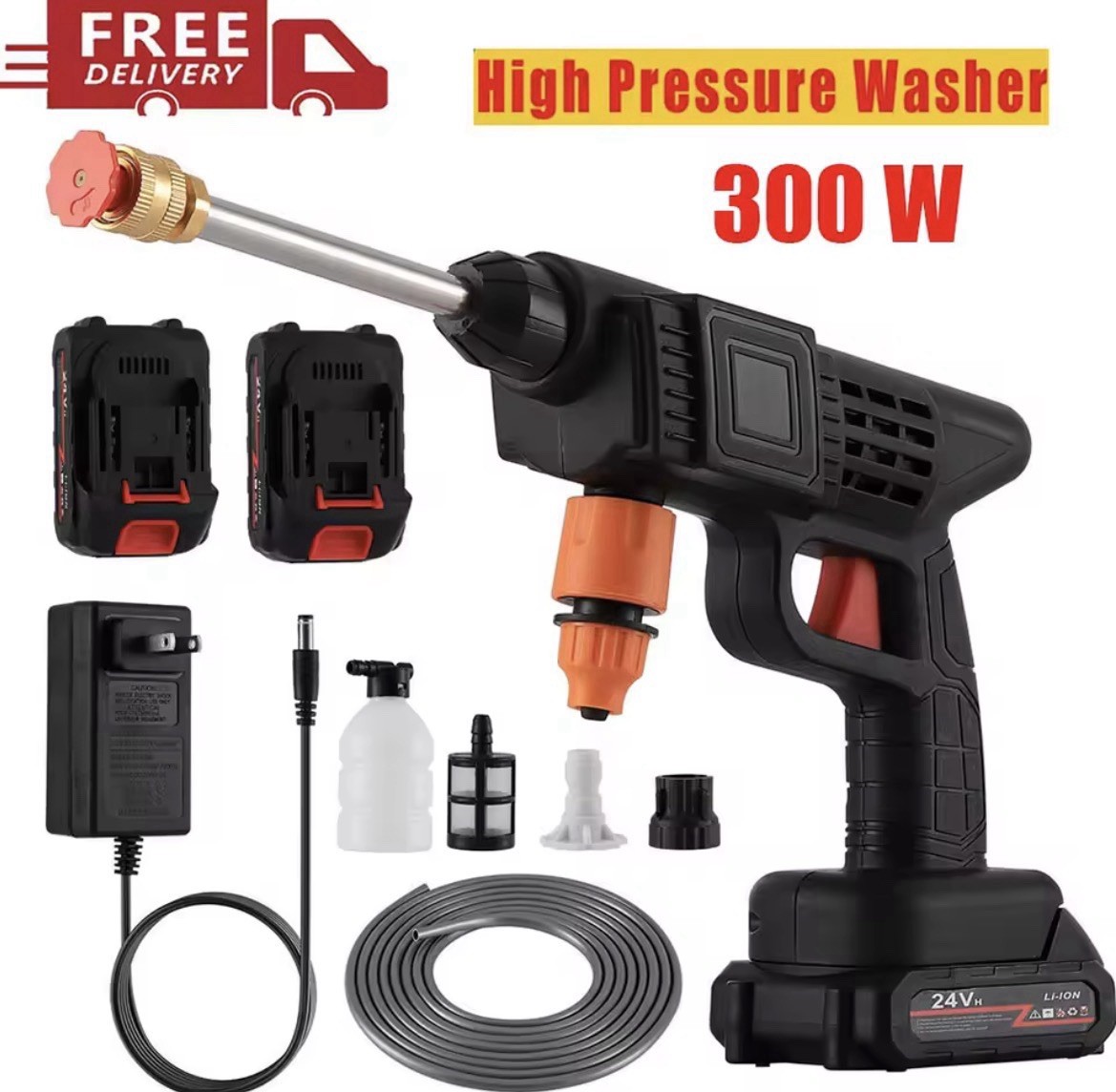 300W Cordless Pressure Washer 30Bar Car Wash Spray Gun 12000mAh Foam Cannon
