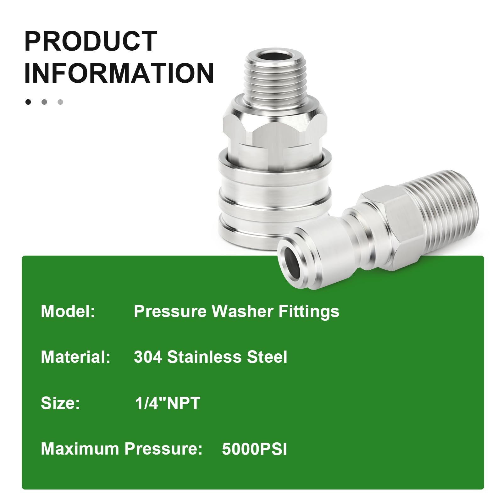 6PCS 304 Stainless Steel 1/4″ Female NPT High Pressure Washer Quick Connect C…