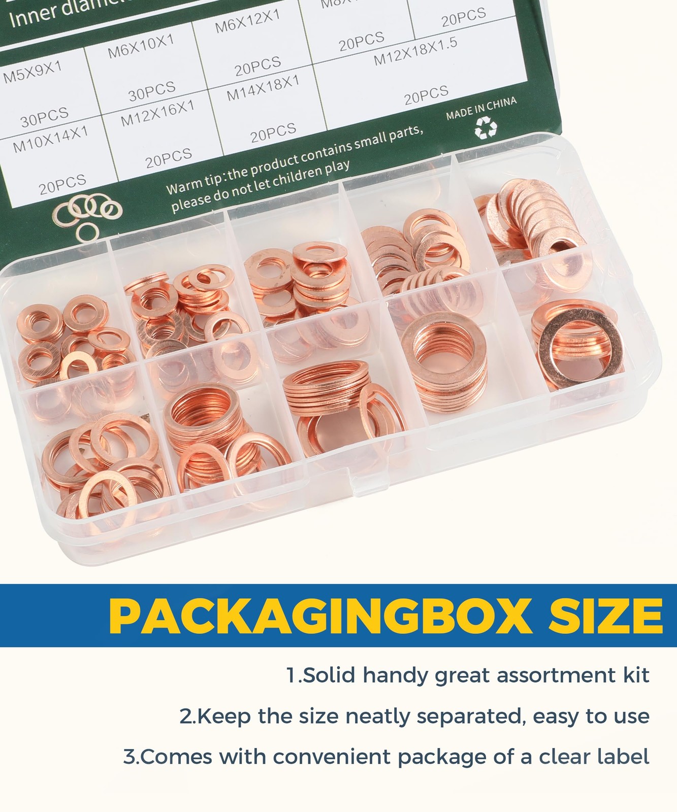 200 Pcs 9 Sizes Copper Metric Sealing Crush Washers Assortment Kit for Most Cars