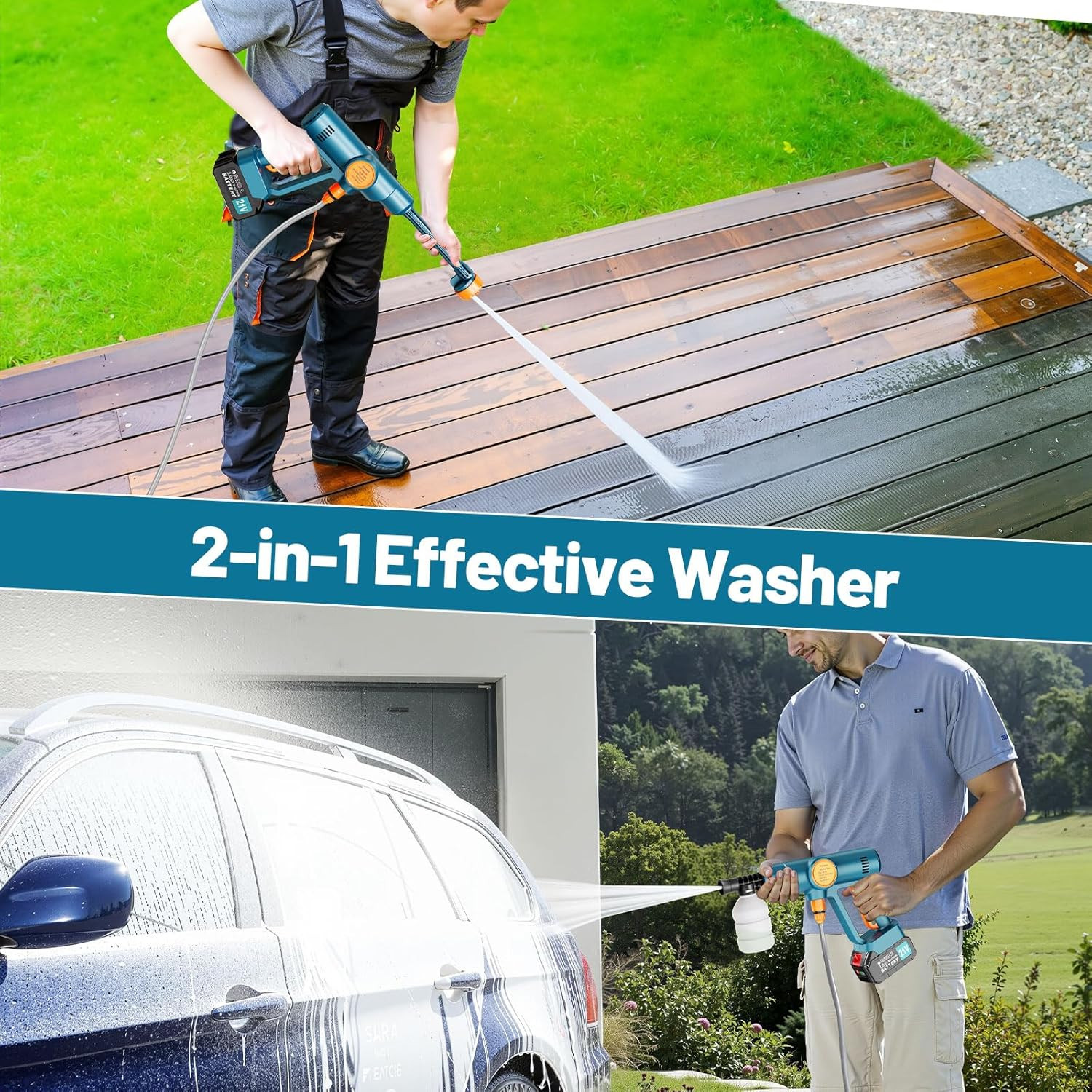 6000mAh Portable Cordless Washer, Brushless Battery Operated, Handheld Car Washe
