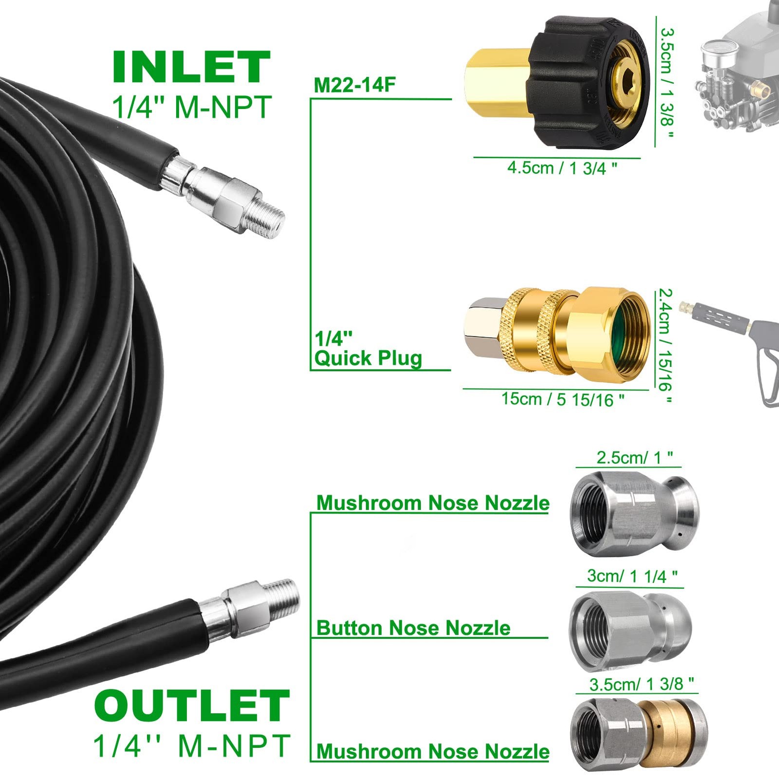 150FT Sewer Jetter Kit for Pressure Washer, 5800PSI Drain Cleaner Hose 1/4 In…