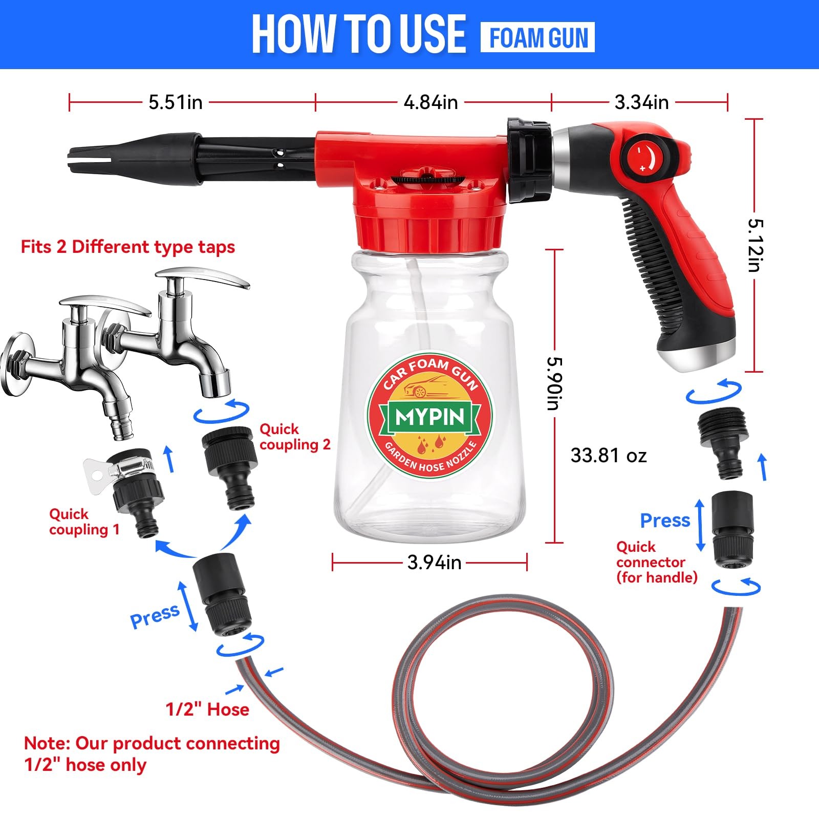 16 IN 1 Car Wash Foam Gun,Adjustable Hose Wash Sprayer for Car/Garden Clean