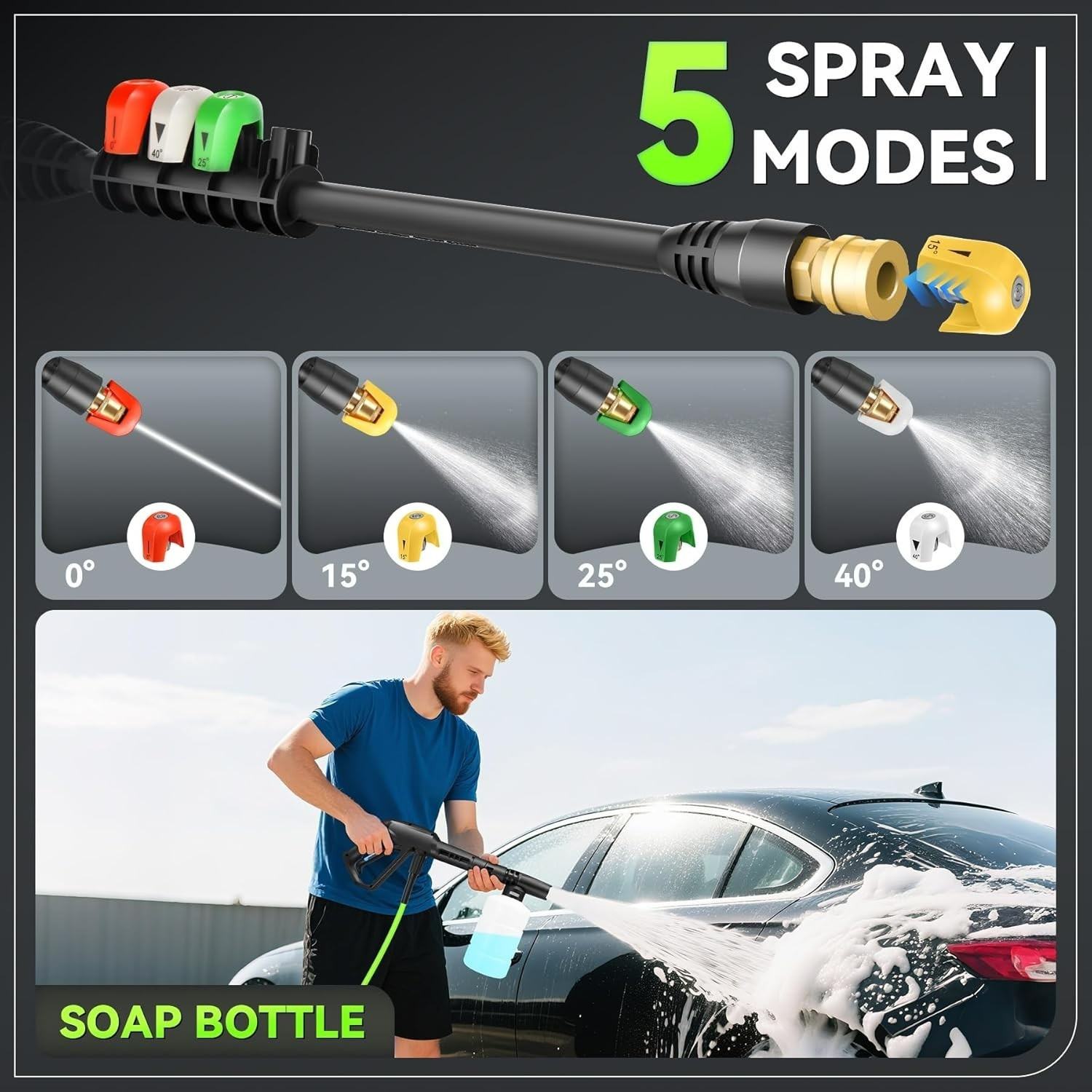 **5000 PSI Electric Pressure Washer 4.0 GPM 33FT Hose Foam Cannon 4 Nozzles Gree