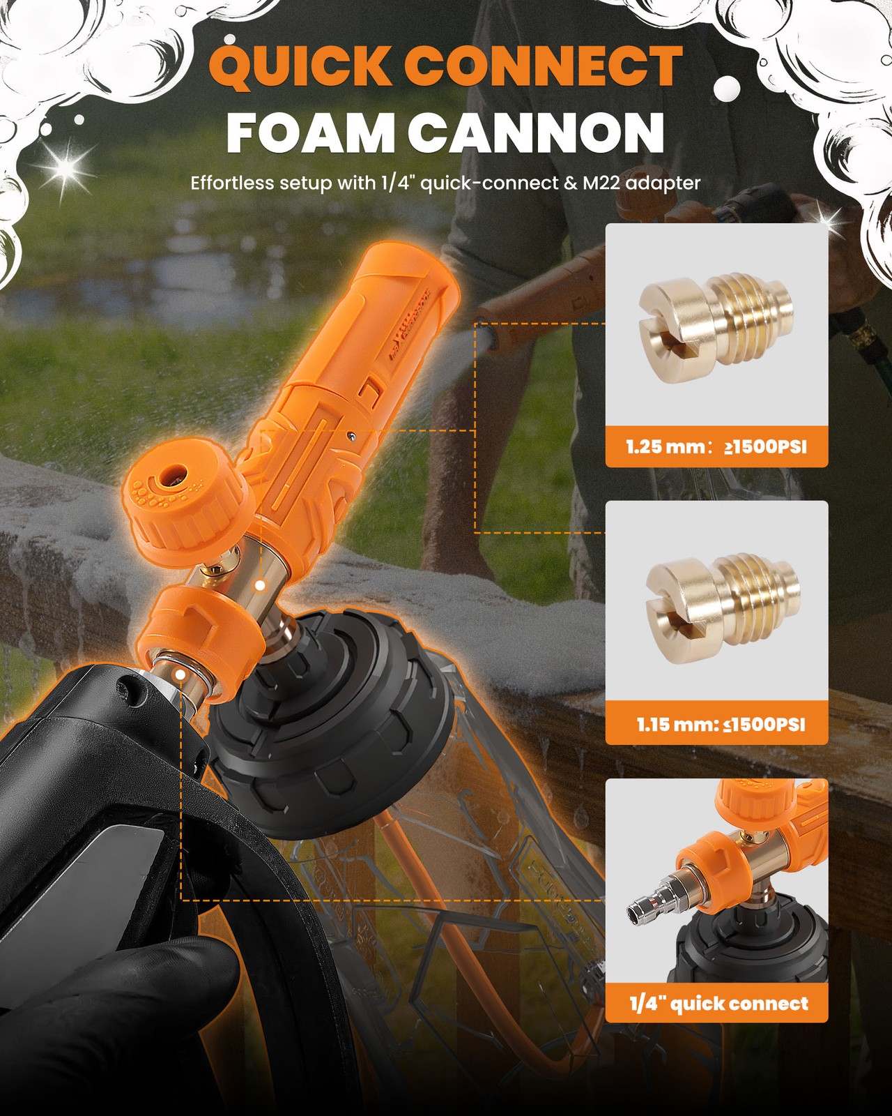 1L Car Wash Foam Cannon Pressure Washer Lance Thick Snow Foam 1/4″ QC