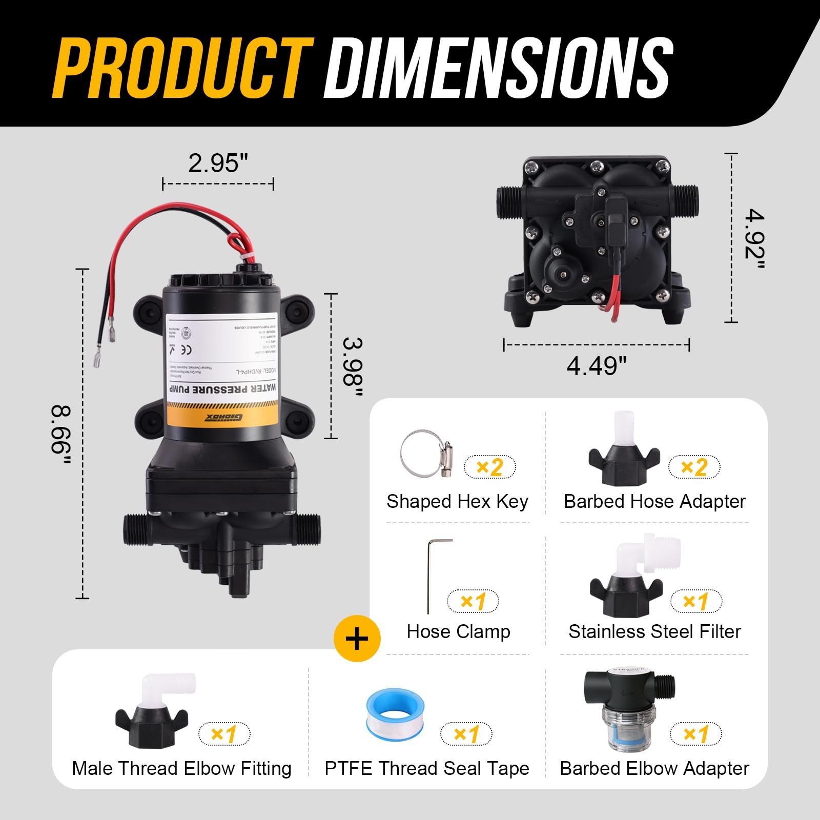 12V RV Water Pump, 5.0 GPM 55 PSI Diaphragm Pump, 12Volt Quiet Fresh Water Pu…