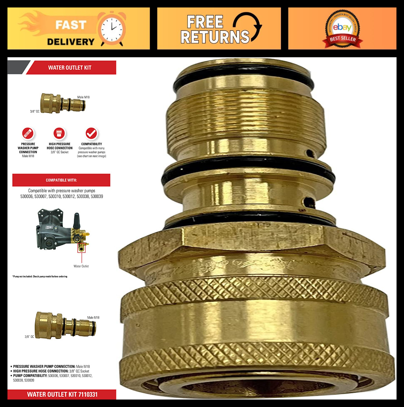 Replacement Water Outlet Kit for AAA Pressure Washer Pumps – High-Pressure Acces