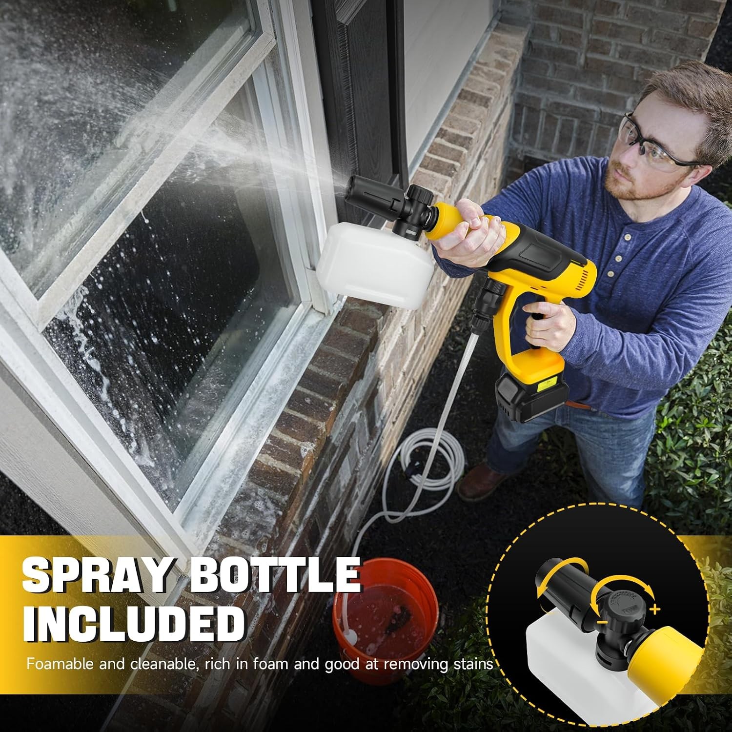 Cordless Pressure Washer Compatible with DeWalt 20V Battery, 380W Brushless
