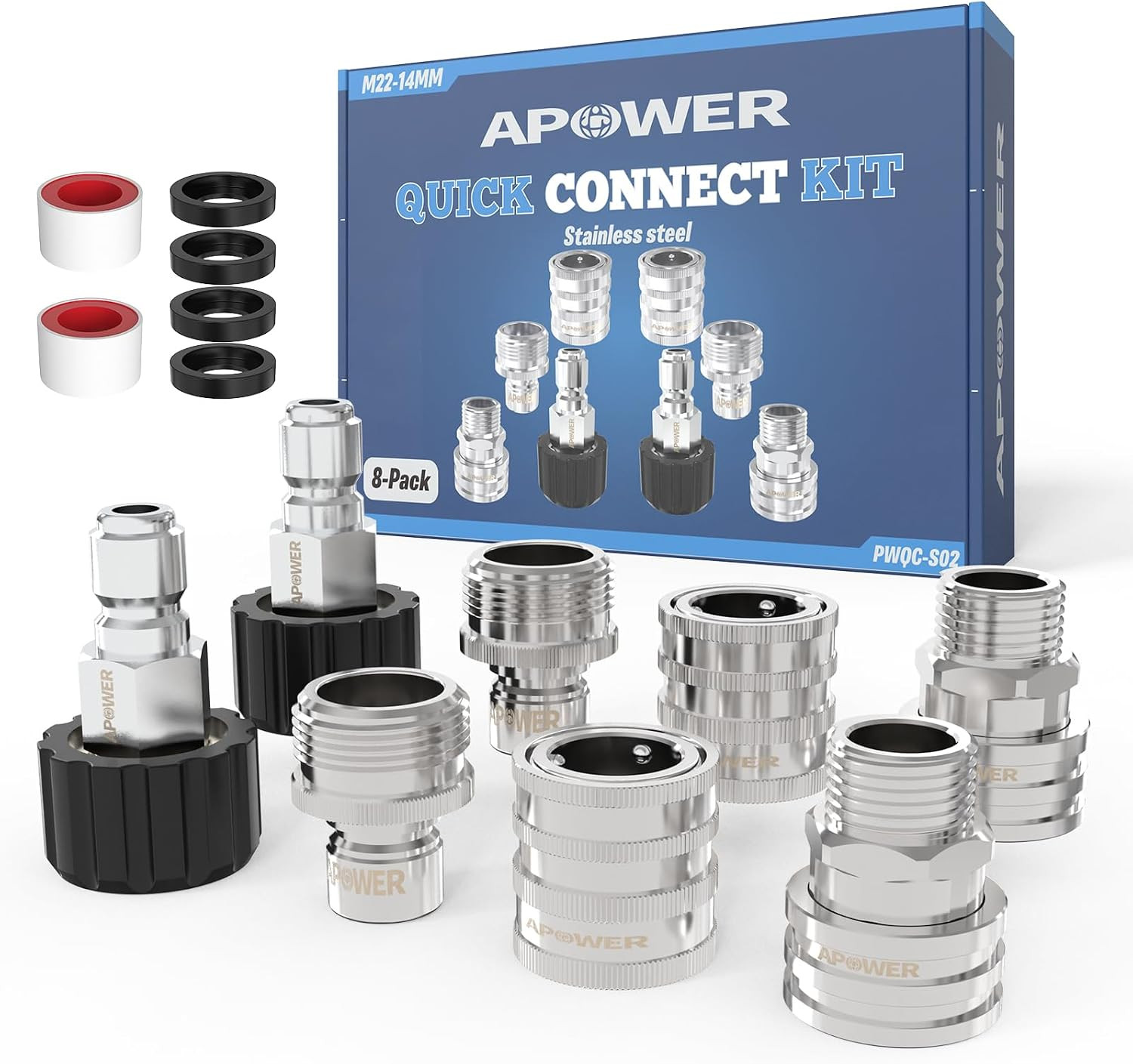 Pressure Washer Quick Connect Kit, M22-14Mm to 3/8″ Male Female Quick Disconnect