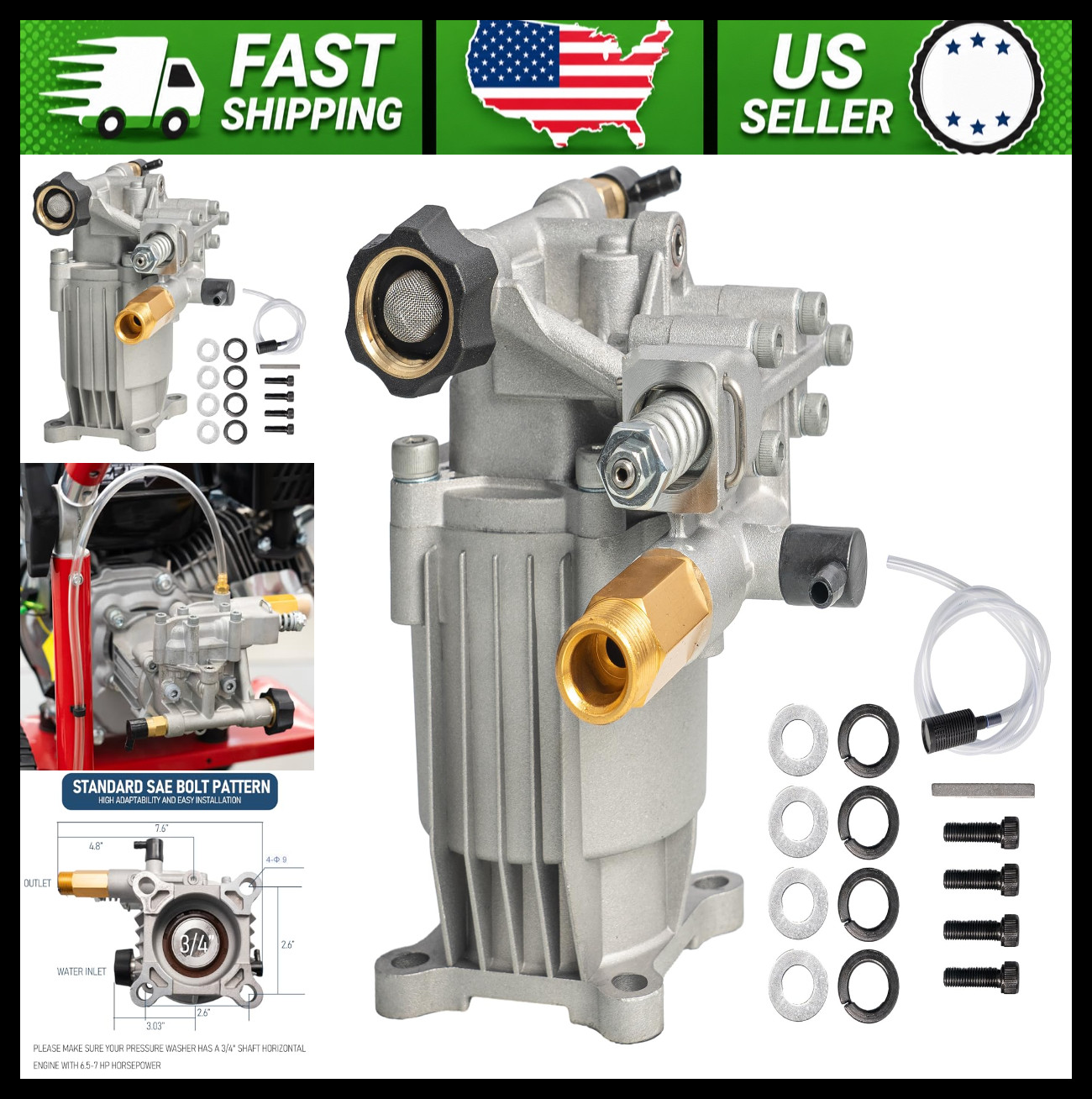 Hourleey Pressure Washer Pump 3400 PSI 2.5 GPM Replacement for Gas Washer