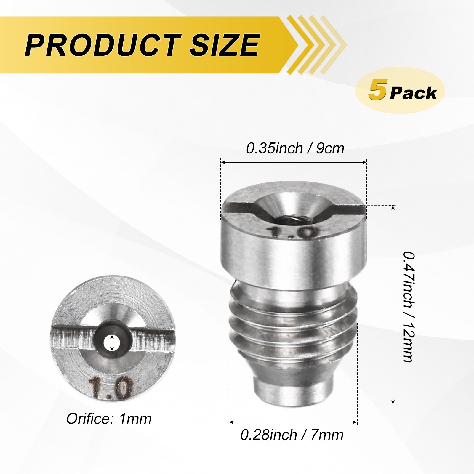 5-Pack 1.0 mm Stainless Steel Foam Cannon Orifice Nozzle Tips for Car Wash