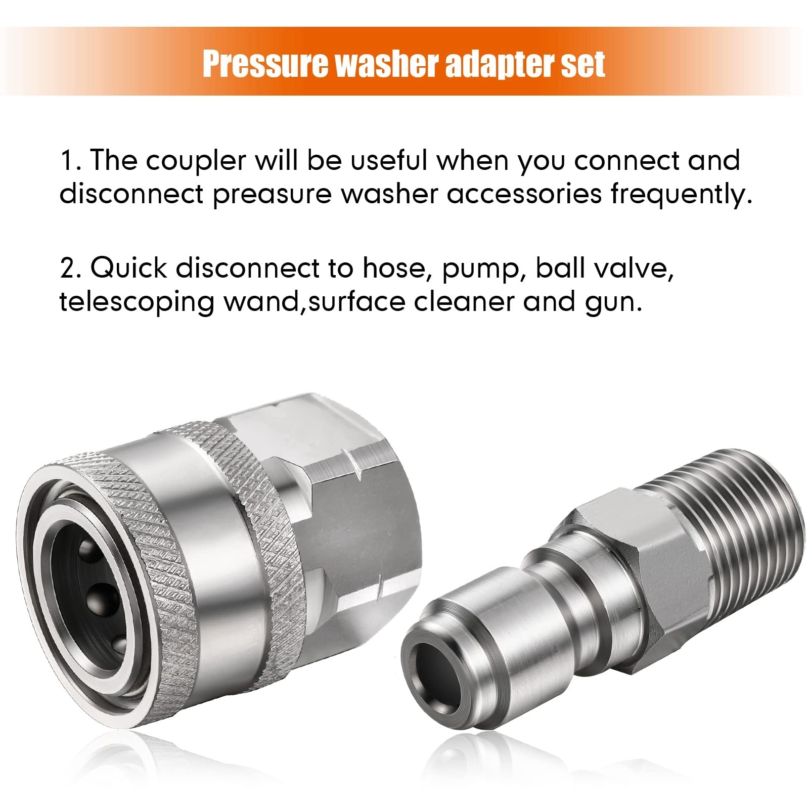 2 Sets NPT 1/4 Inch Pressure Washer Coupler Quick Connect Plug Male Female
