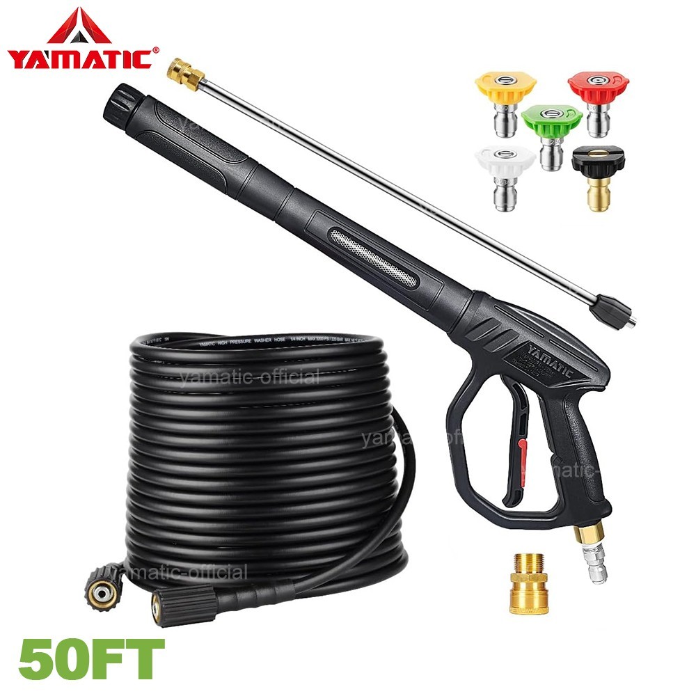 YAMATIC Pressure Washer Hose 50 ft x 3200 psi, Car Washer Gun 3700 psi, Lance