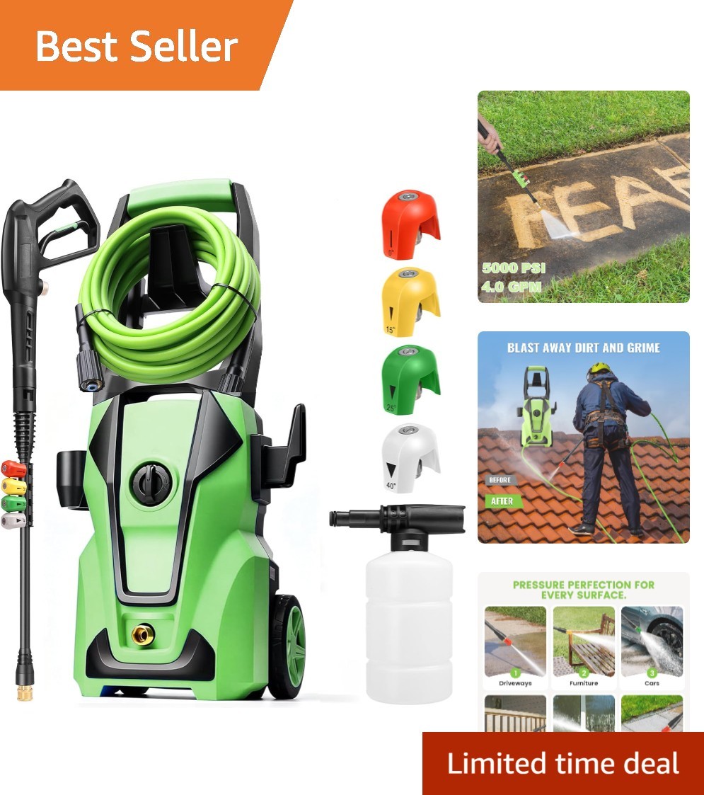 Compact & Powerful 5000PSI Electric Washer with Total Stop System – Deep Green