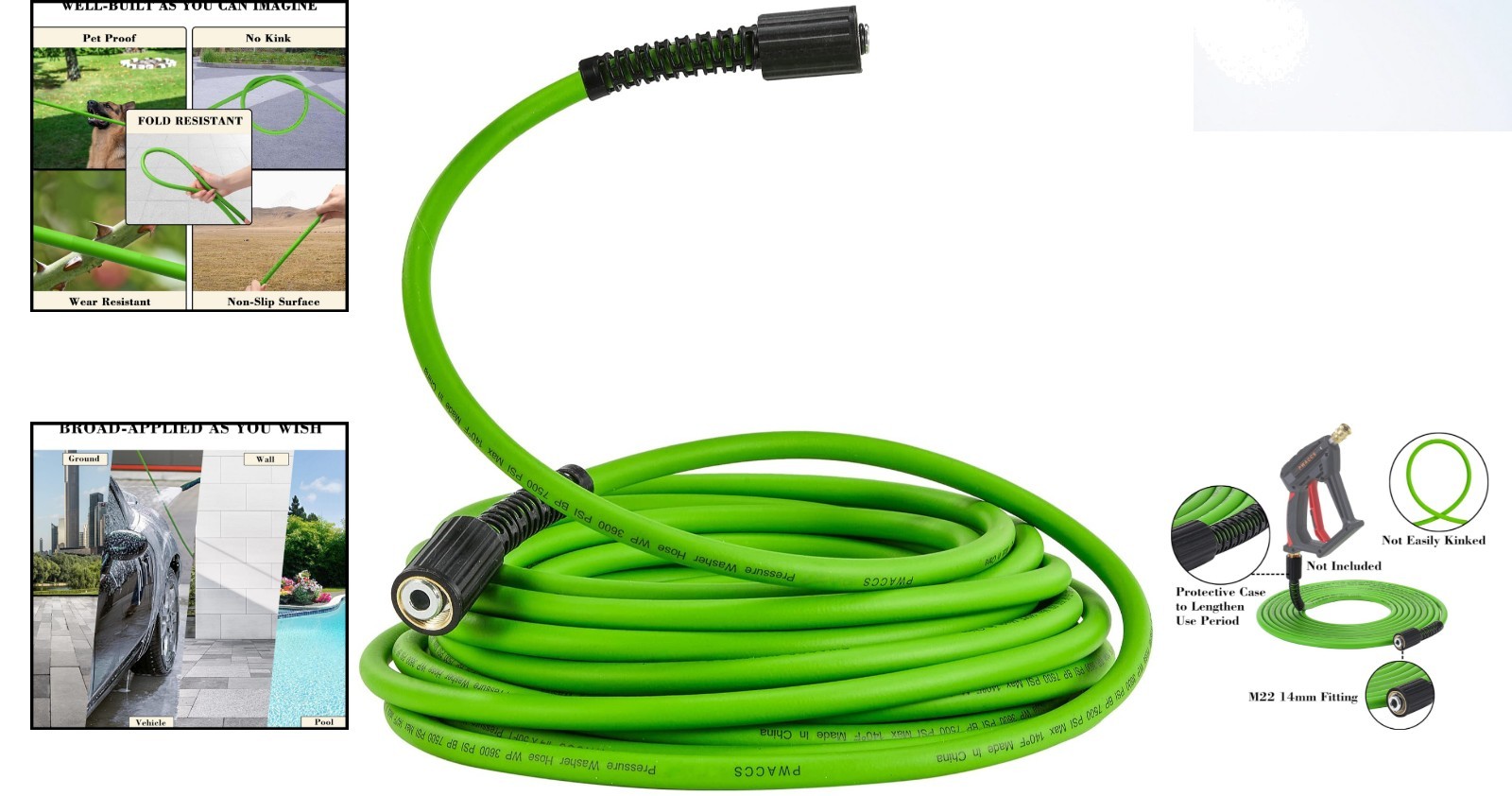 1/4″ x 25 FT Flexible Power Washer Hose – 3600 PSI, Lightweight & Kink-Resistant