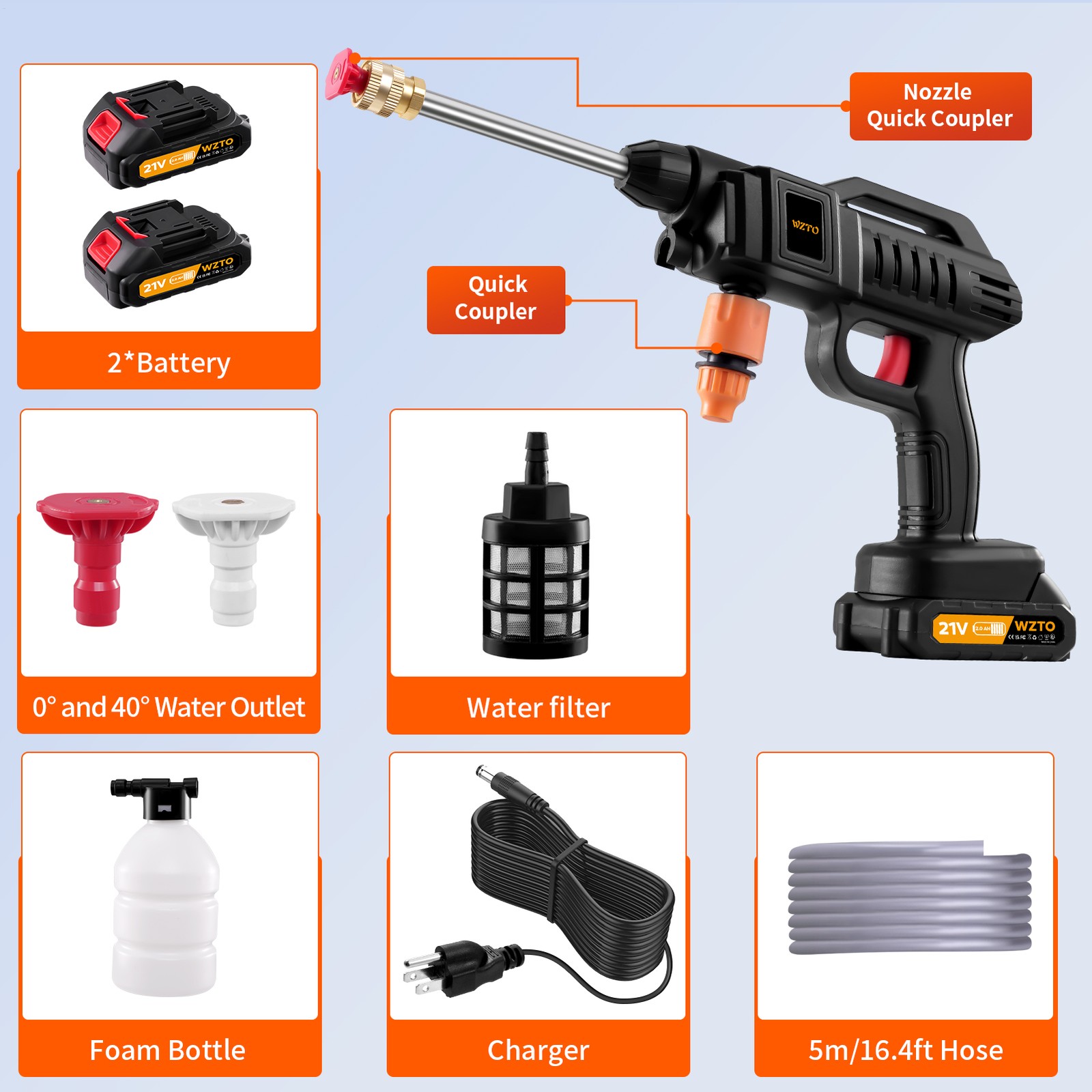 Portable Cordless Electric High Pressure Water Spray Gun Car Washer Cleaner Tool